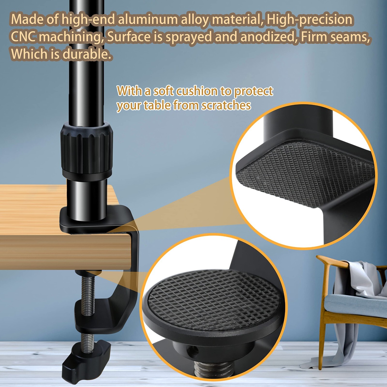 Overhead Camera Mount Desk Stand, 3-Section Flexible Detachable Articulating Arm