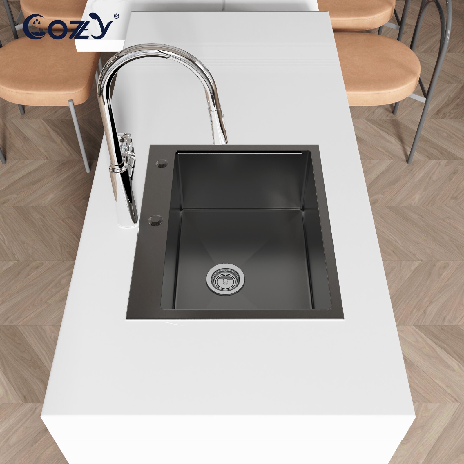 COZY Stainless Steel Kitchen Sink, 23" Single Bowl in Matte Black