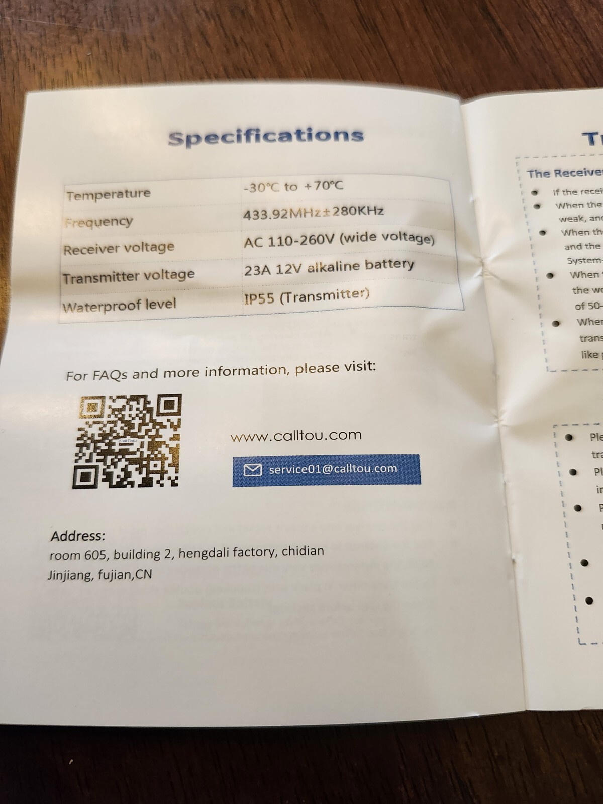 CallToU Wireless Caregiver Pager Model CC01BL 1-1AB New Open Box