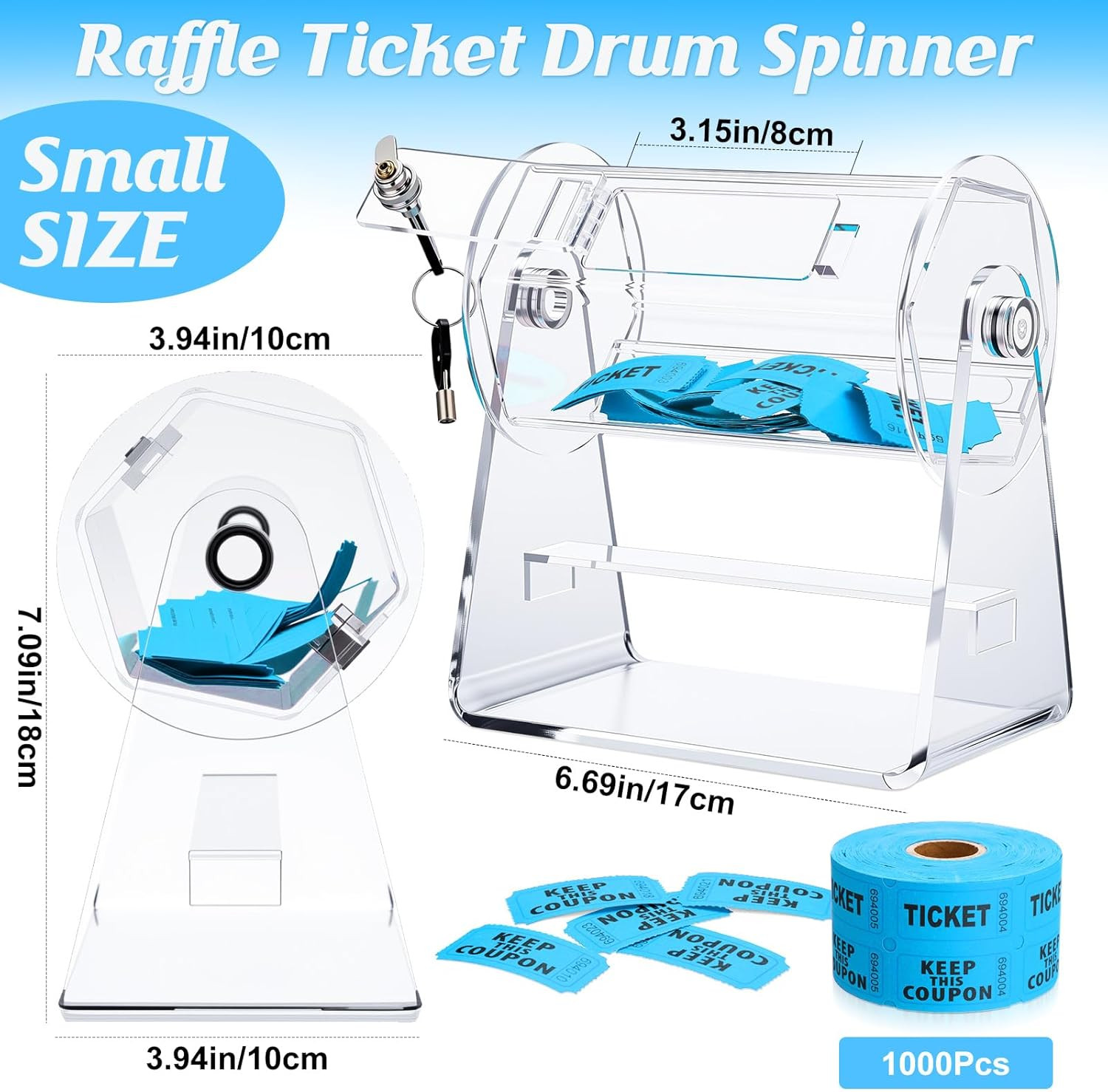 Acrylic Raffle Drum,6.69 X 3.94 X 7.09 Inch Small Clear Raffle Ticket Spinner Bo