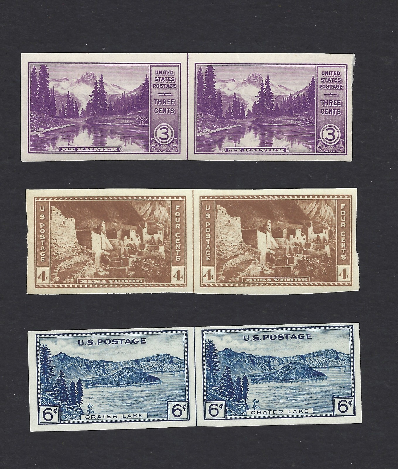 U.S. Stamps, Scott # 758, 759, 761 National Parks, line pairs, MNH