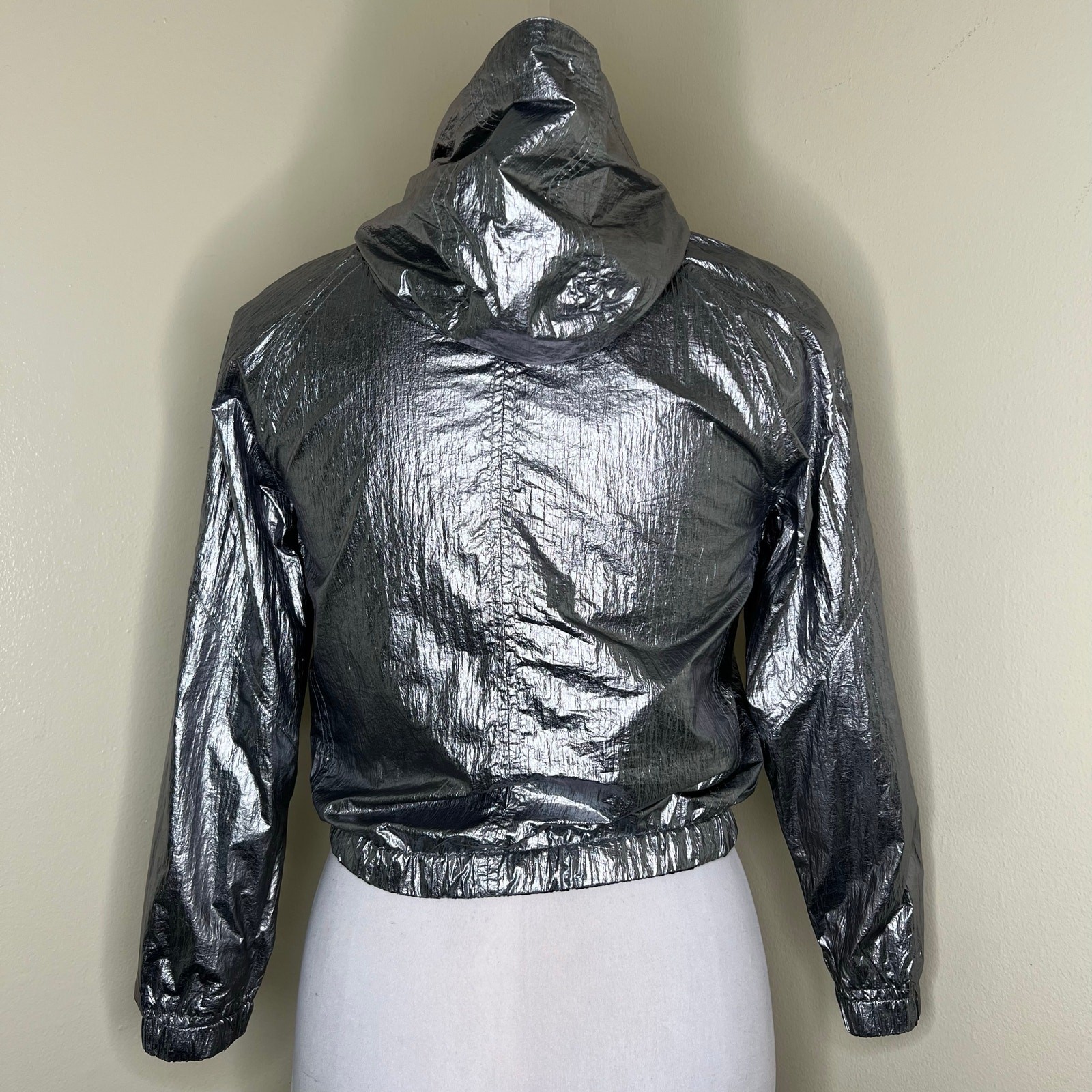 Blank NYC Reversible Jacket Medium Girls Silver Black Metallic Foil Packable New