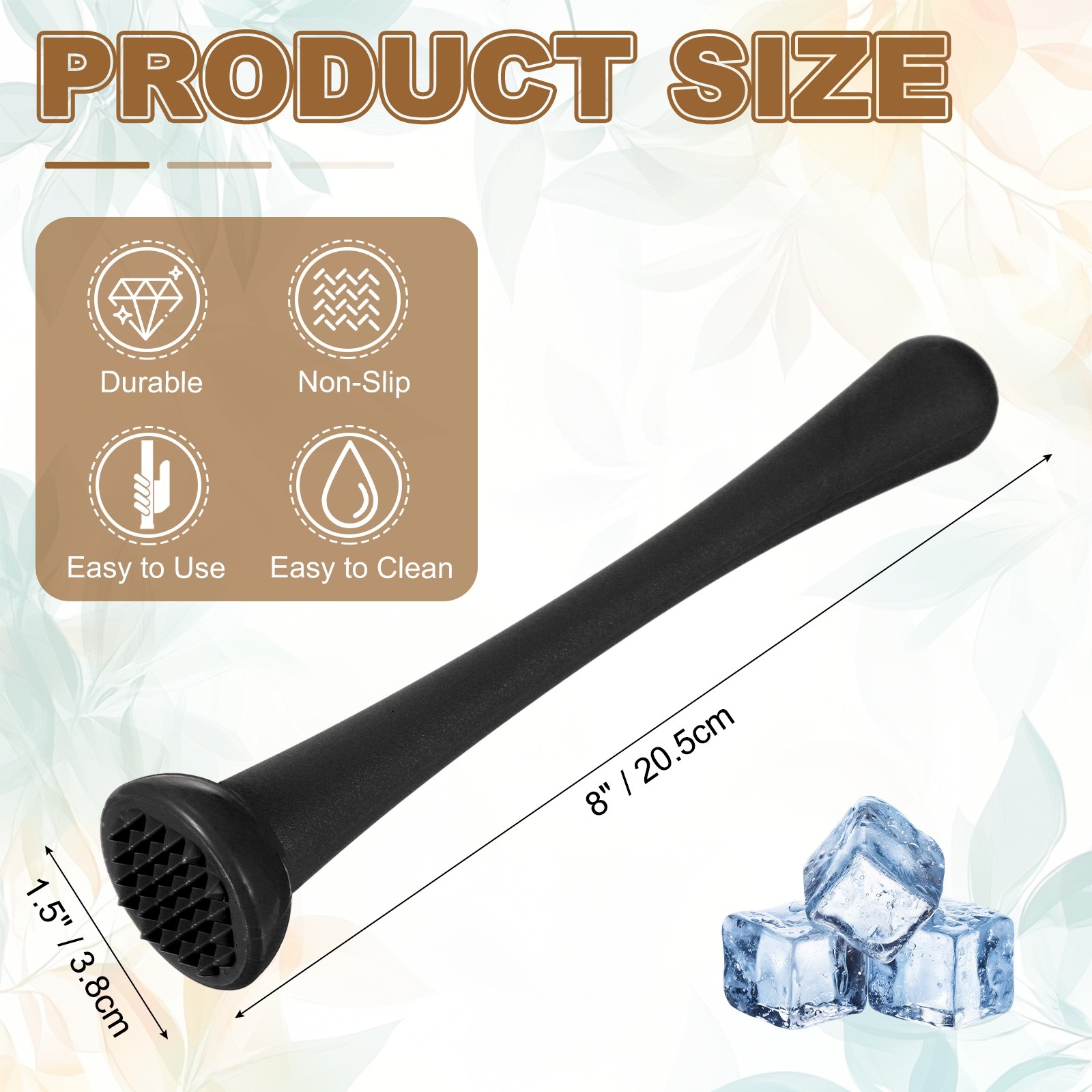 Cocktail Muddler, 8 Inch PP Drink Muddler, Black (Thin)