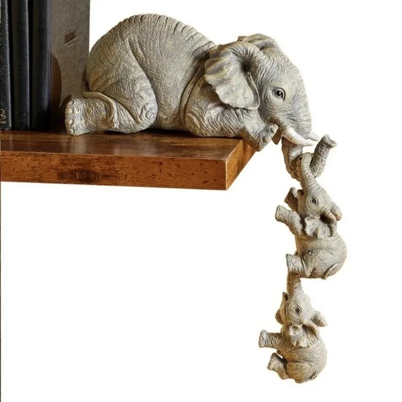 3Pcs Elephant Figurines Set Resin Crafts Cute Elephant Holding Baby Home Decor