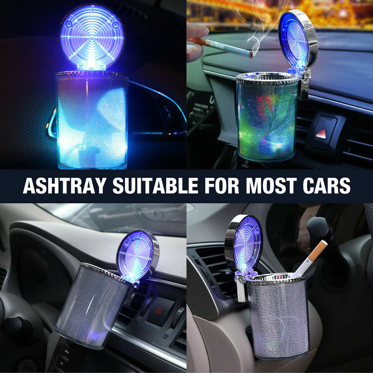 Car Ashtrays LED Light Multi-Function Portable Ashtray Colorful with Air Vent US