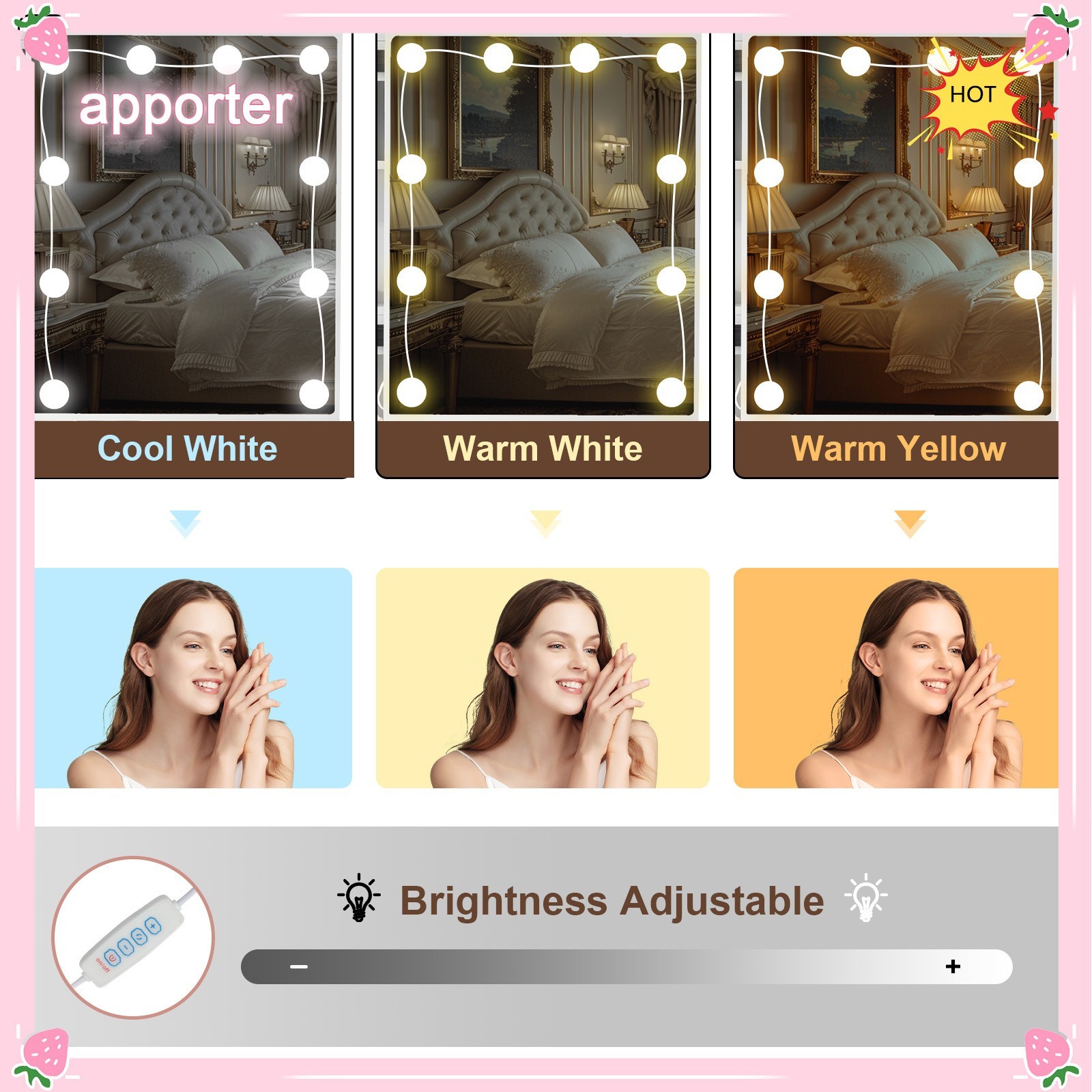 10 LED Bulbs Mirror Vanity Dressing Desk Makeup Dresser Table With USB Port