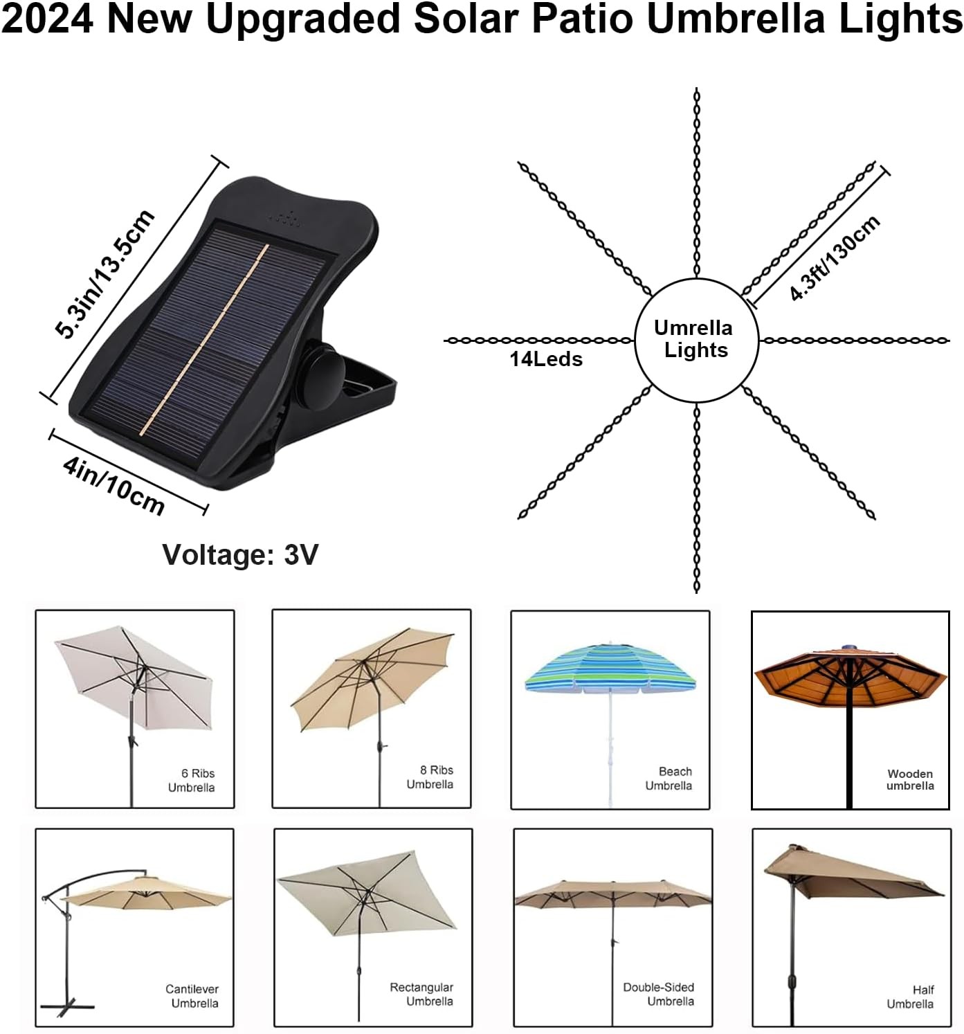 Solar Umbrella Lights, Patio Umbrella Lights Outdoor with 8 Modes 3V Solar Panel