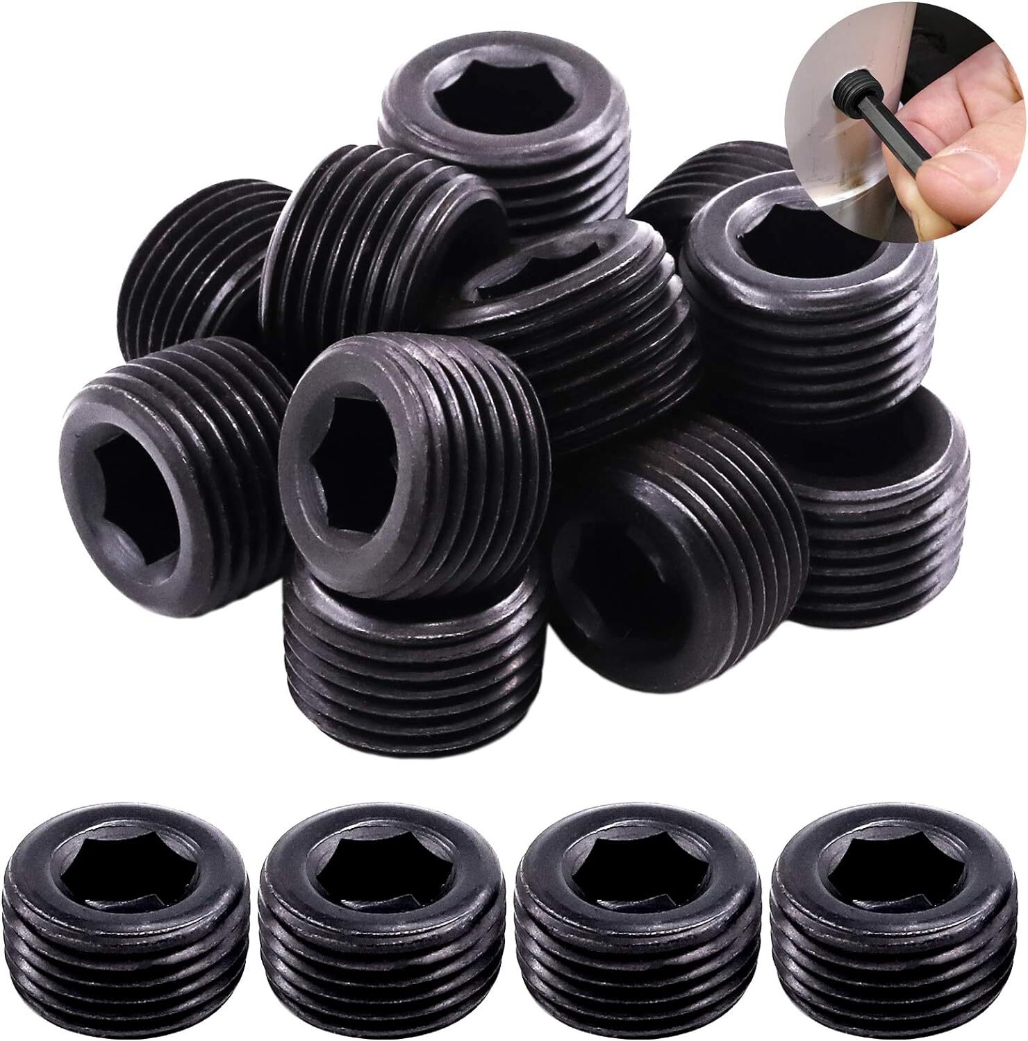 25Pcs NPT Plug Set Pipe Plug Assortment Kit 1/8" 1/4" 3/8" 1/2" 3/4" Carbon Stee