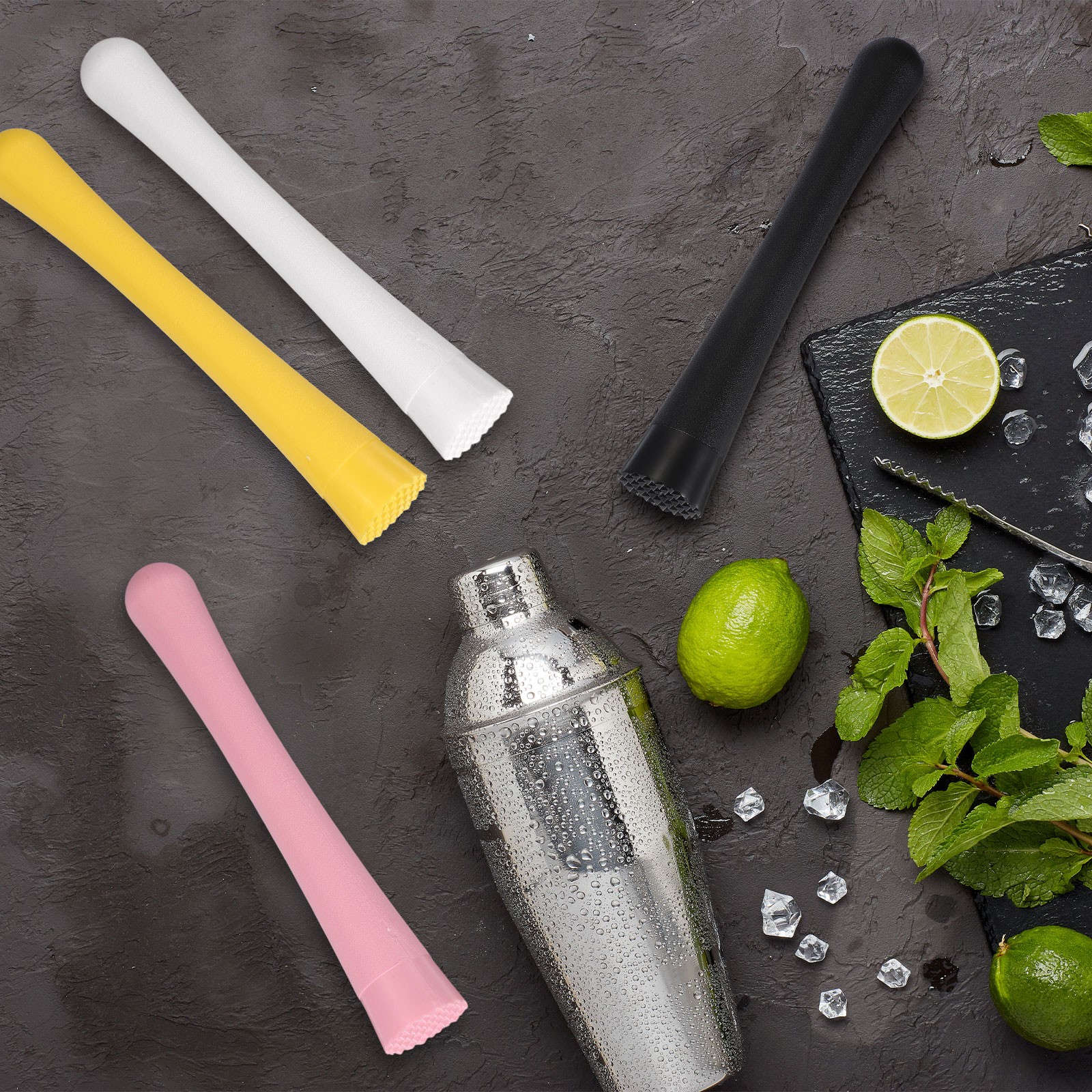 Cocktail Muddler, 8 Inch PP Drink Muddler, Black (Thin)