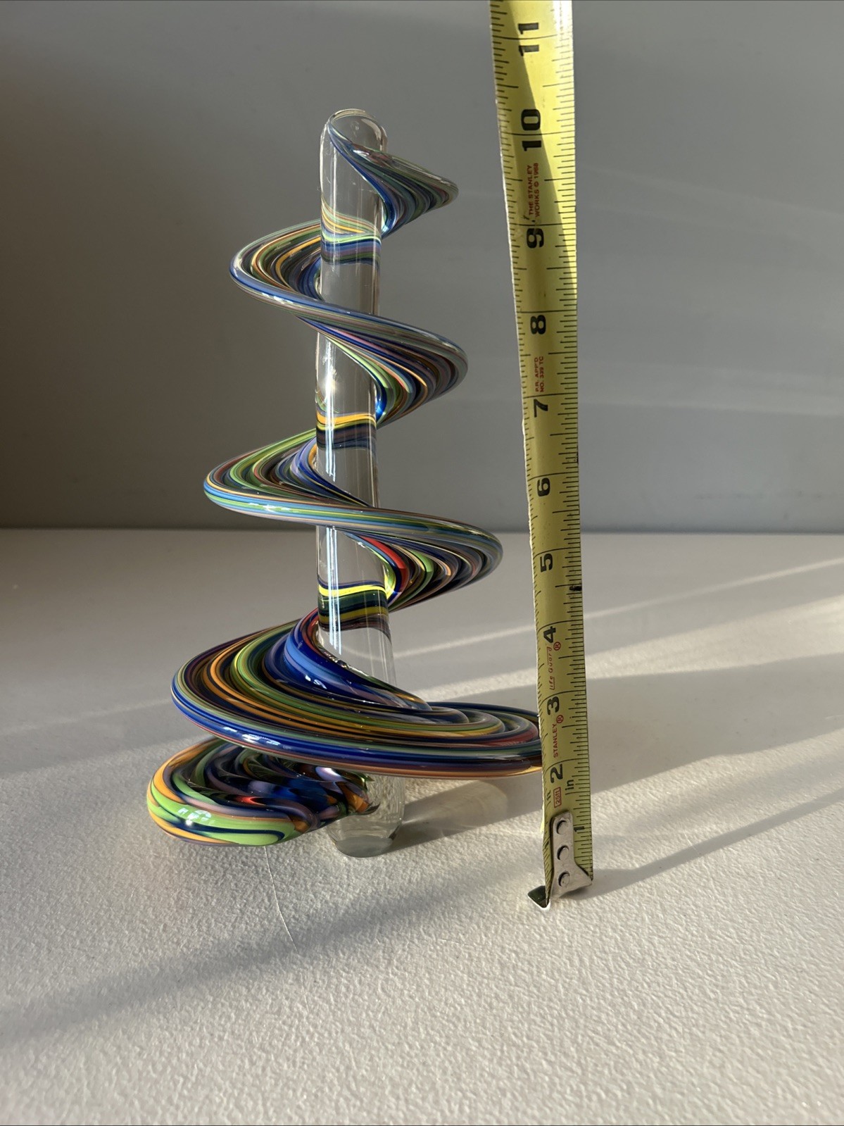 Thomas Kelly Heechee Rainbow Swirl Signed Art Glass Sculpture Signed 10.75" Tall