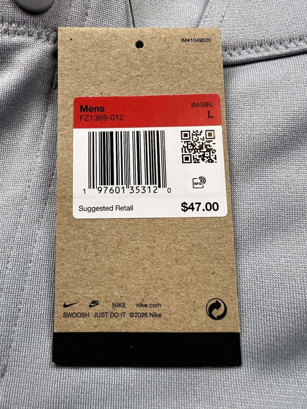 Nike Vapor Select II Men’s Tapered Baseball Pants Size Large Gray FZ1369-012 NWT