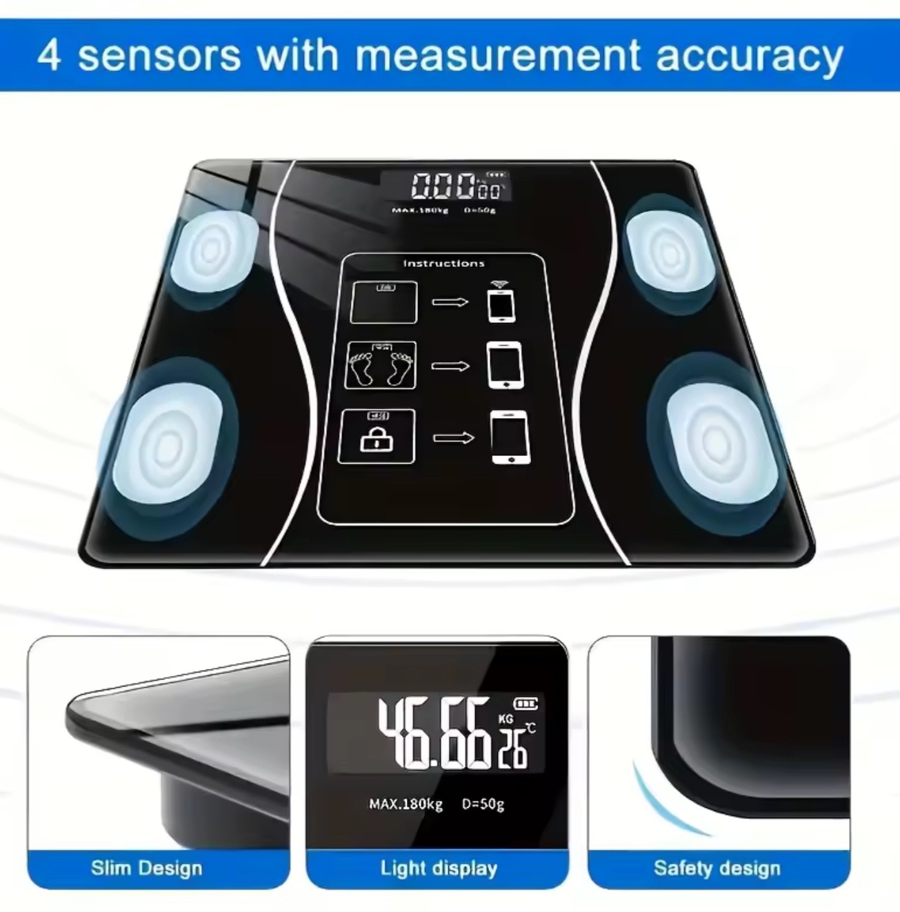 Electronic Digital Bathroom Scale High-Precision 396lb LCD Display Weight Scale