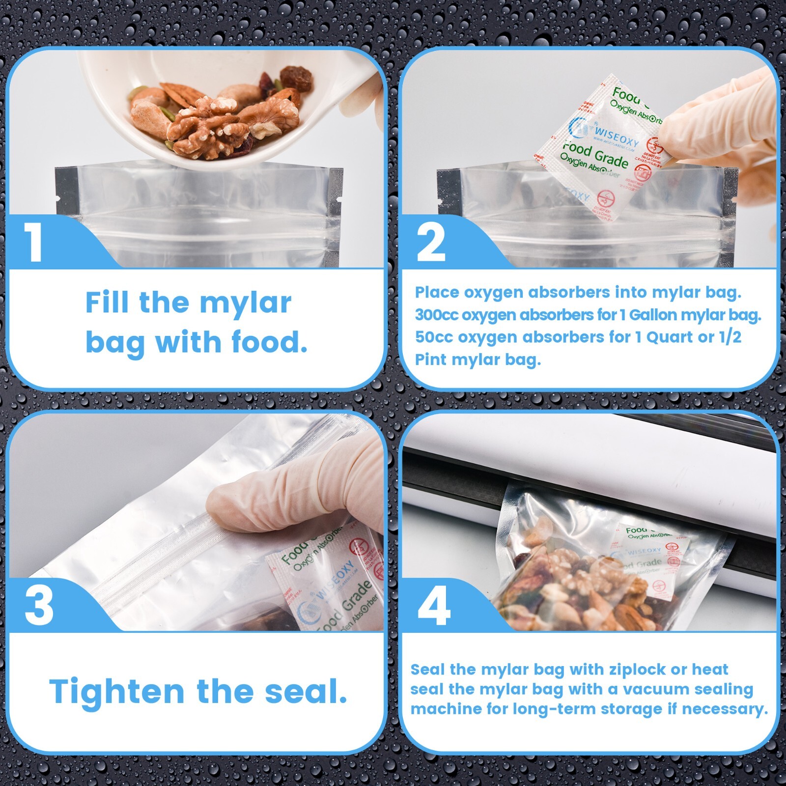 300cc Oxygen Absorbers for Long Term Food Storage Mylar Bags Dryers O2 Absorbers