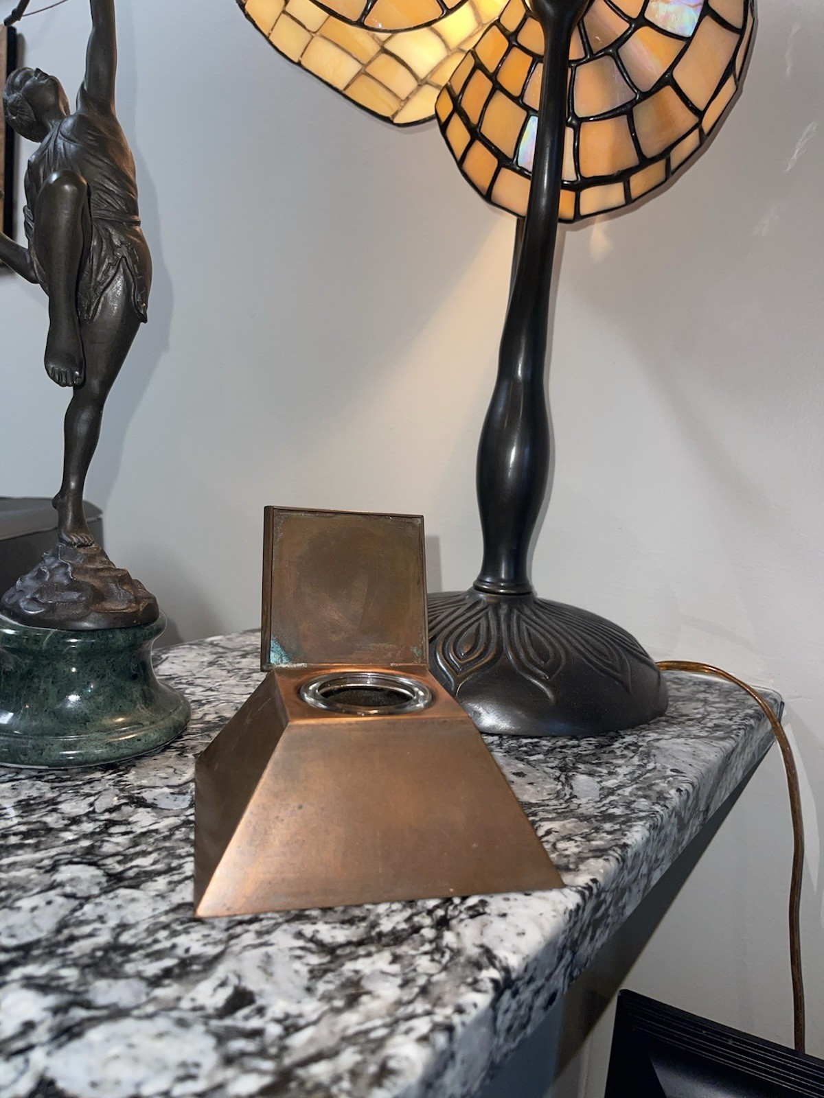 Vintage Pyramid Inkwell - Two-Tone Copper - Gilt Well