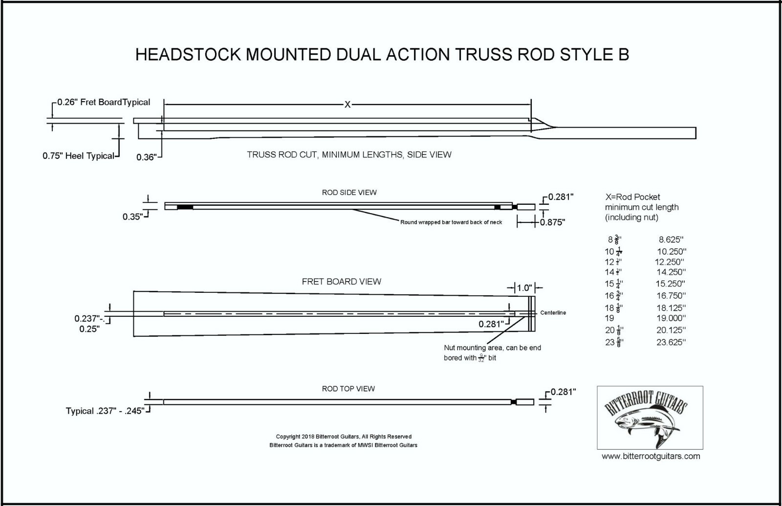 Truss Rod Dual Action Steel 18 1/8 inch adjustable 081239-S