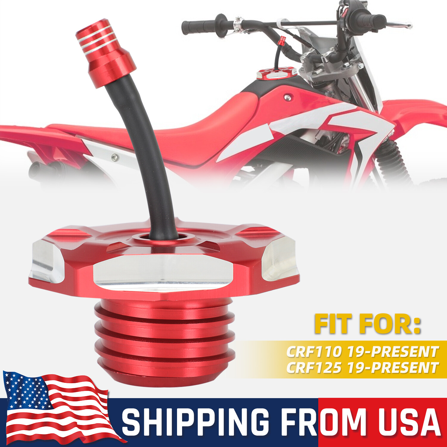 Dirt Bike Gas Fuel Tank Cap Cover CNC For Honda CRF110 CRF125 2019-2024 Red