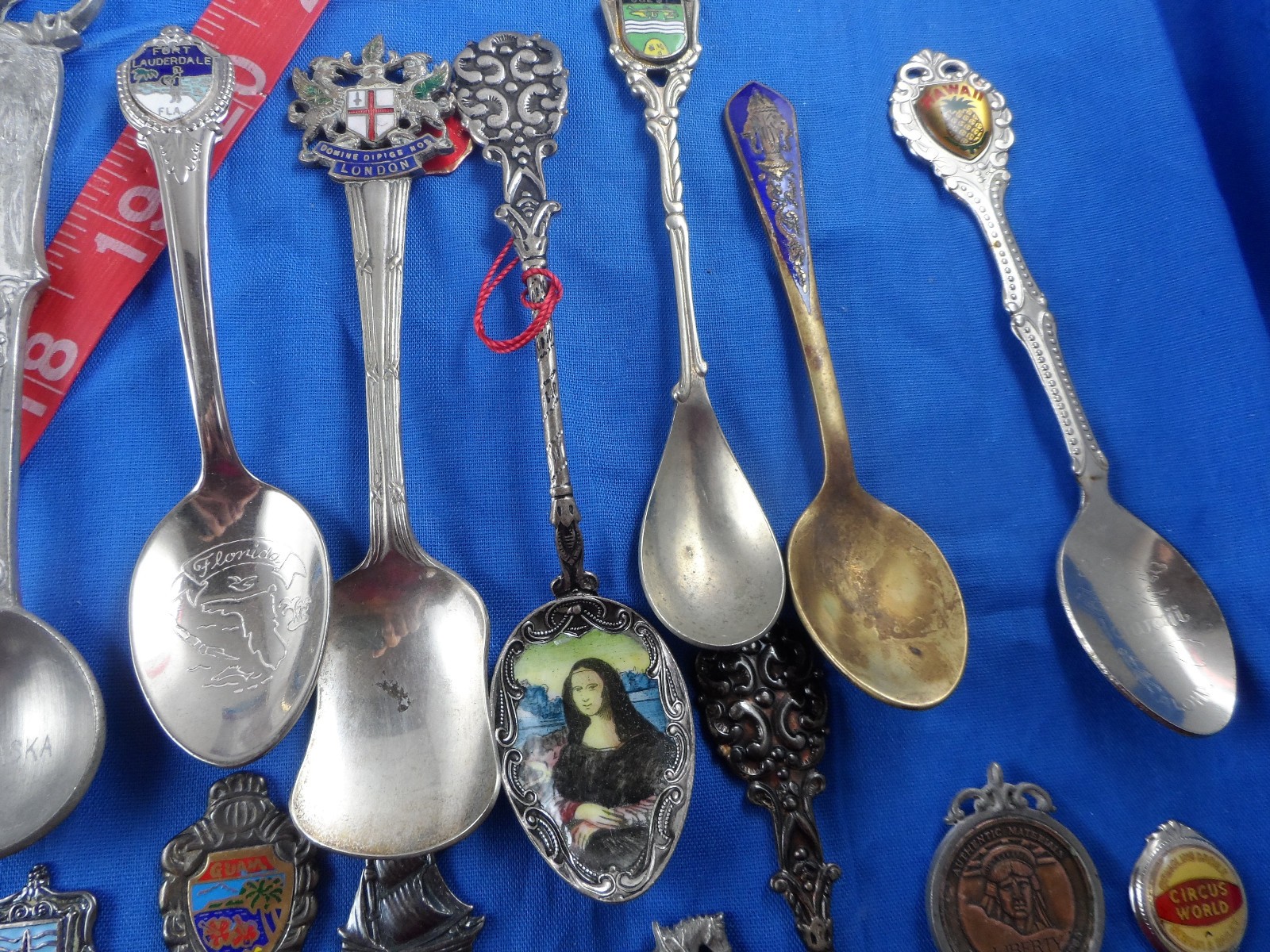 Fresh Souvenir Spoon Lot of 25-Enamel Bowl, Silverplate, Pewter, Brass, Nice