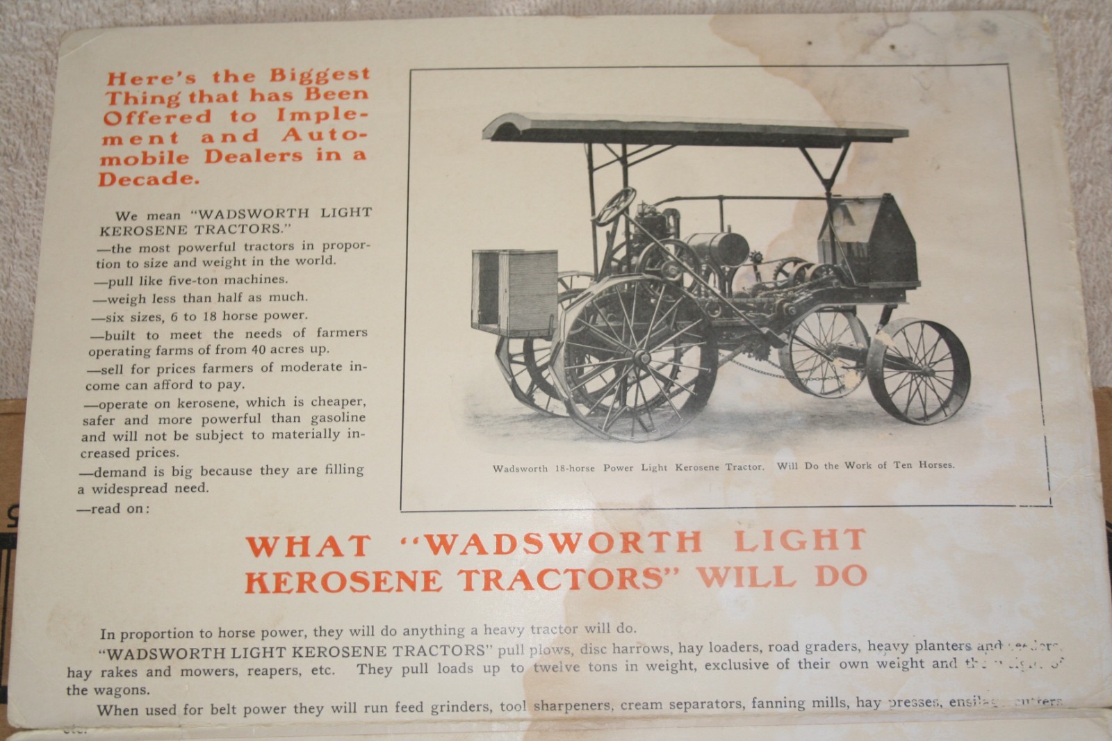 WADSWORTH TRACTOR 1914