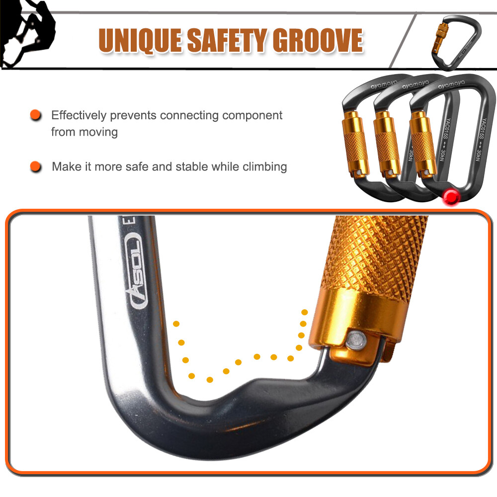 30KN Heavy Duty Auto Locking Climbing Carabiner Aluminum D Ring Clips Twist Lock