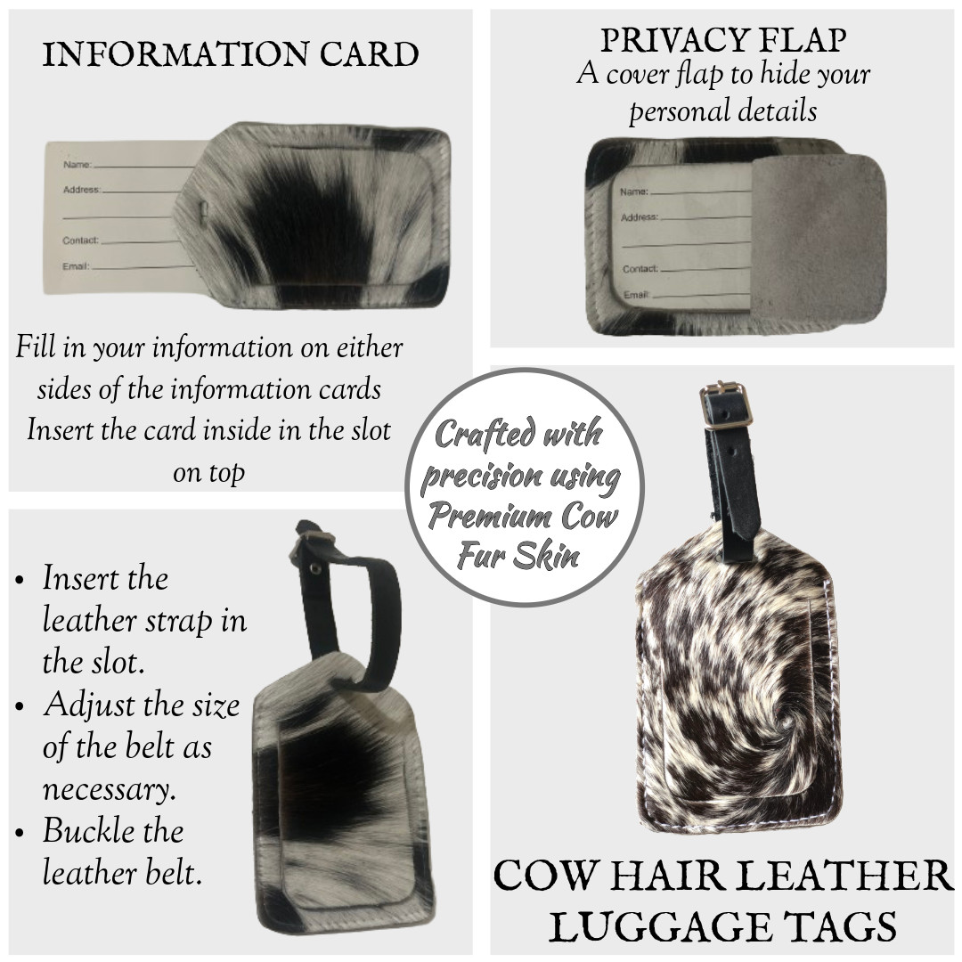 Genuine Cow Leather Luggage Tag (Pack of 3) for Baggage ID Tags Travel Label