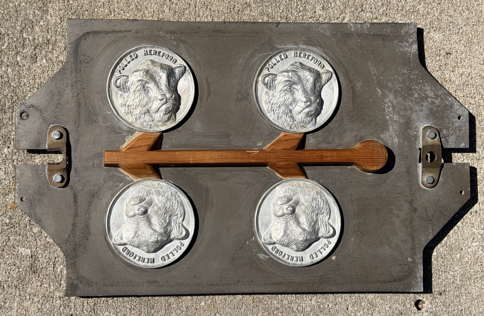 Vintage Industrial Aluminum Foundry Mold Pattern Polled Hereford Cows Sculpture