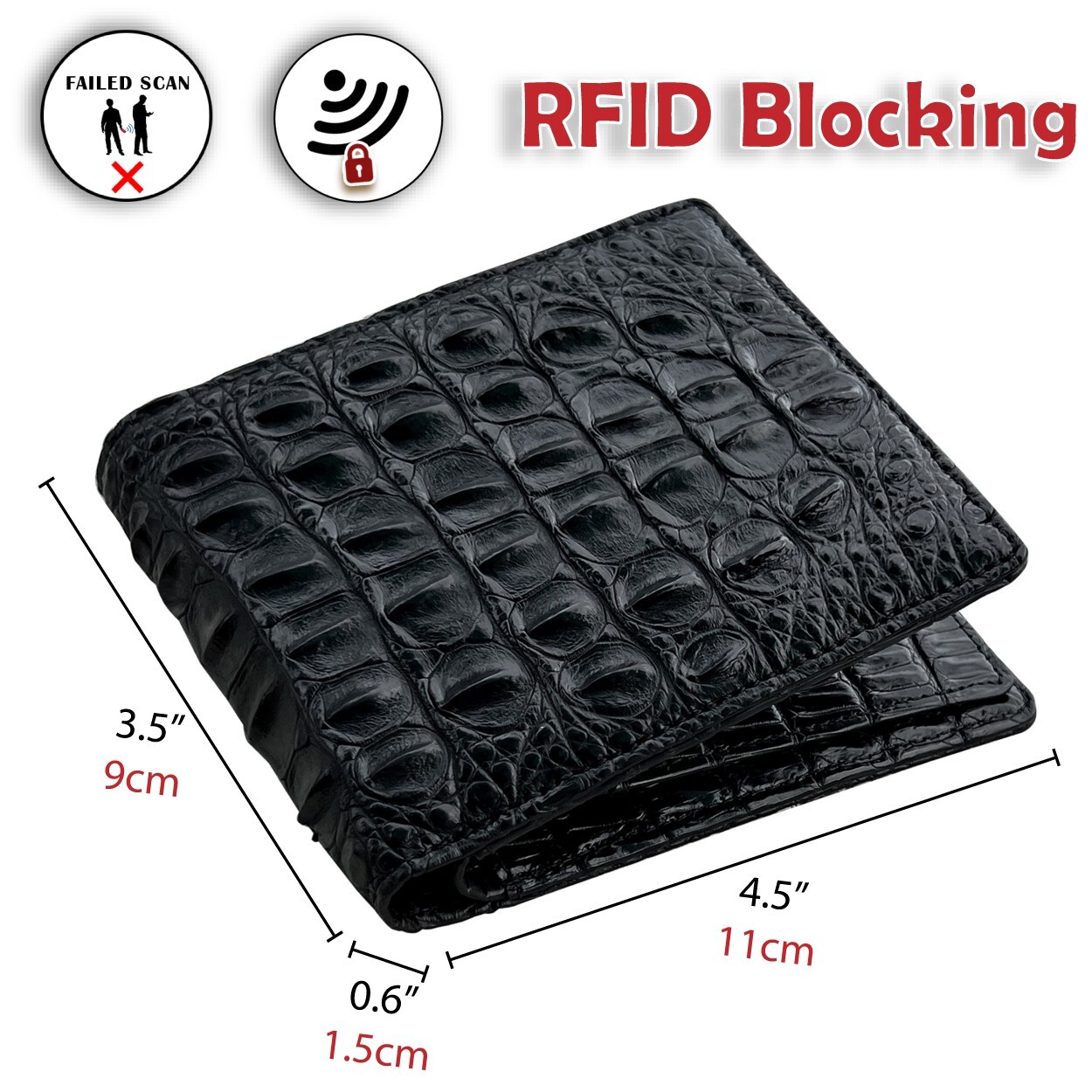 Double Sided Crocodile Black Bifold Leather Wallet Men's Skin Billfold Wallet