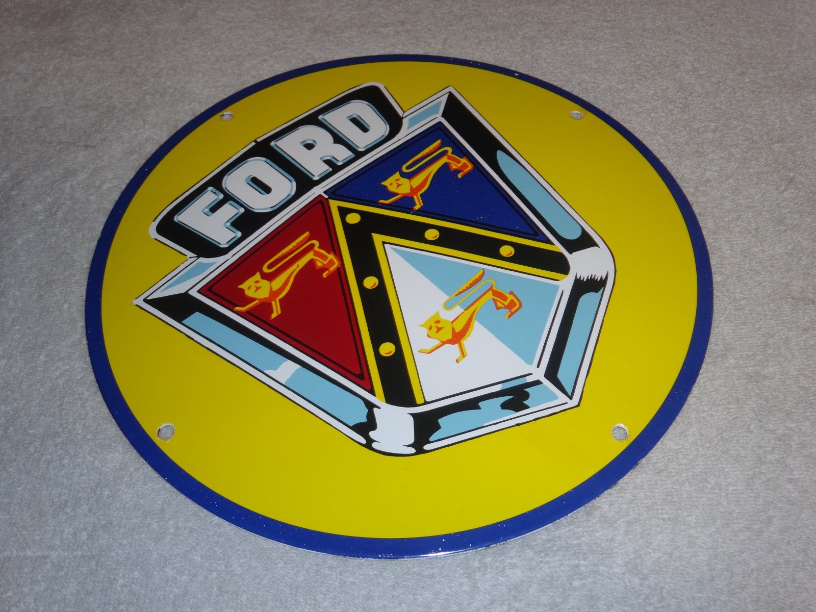 VINTAGE 11 3/4 in FORD AUTOMOBILE & TRUCK ADV. SIGN HEAVY METAL PORCELAIN #S 217