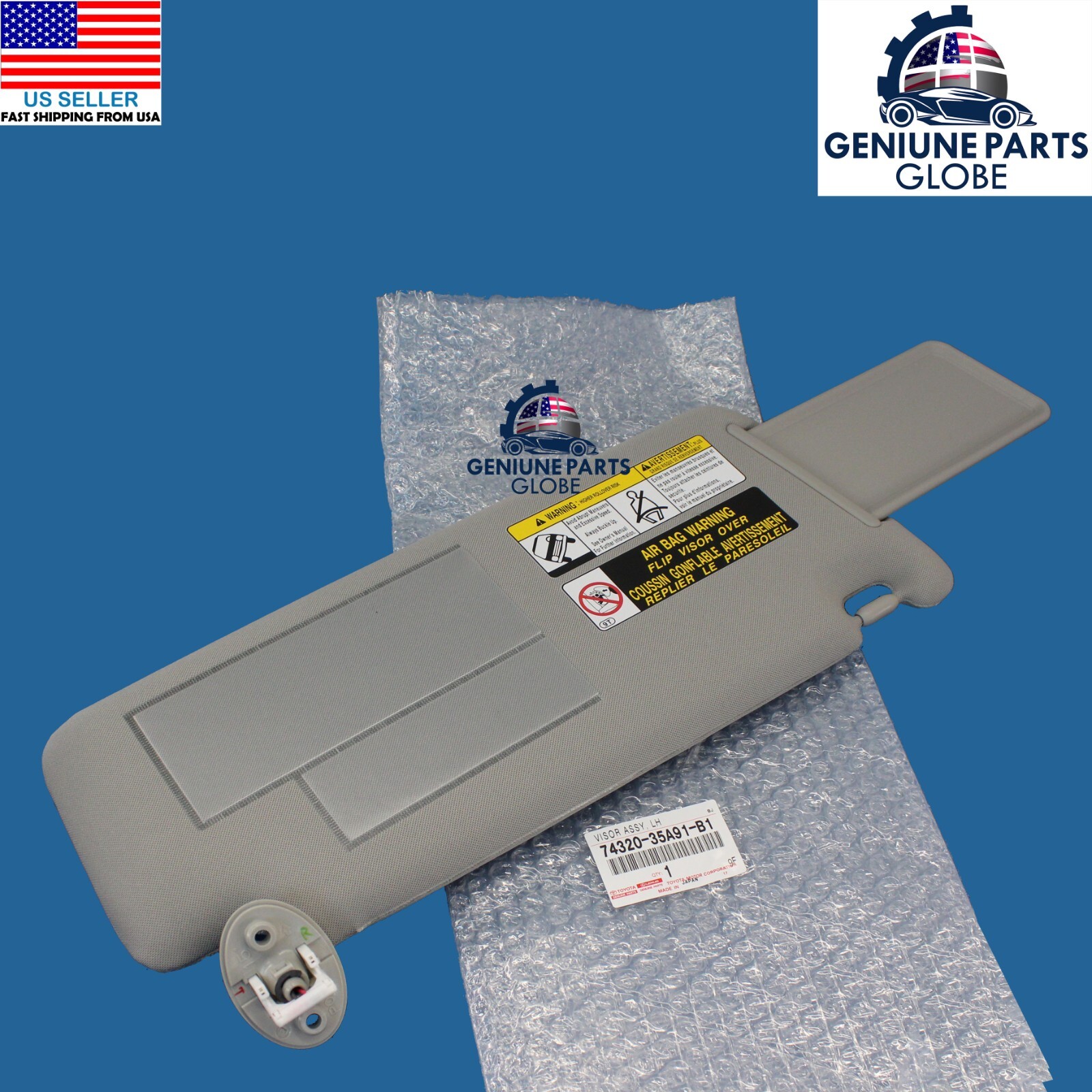 GENUINE OEM TOYOTA 10-22 4RUNNER LEFT DRIVER GRAY SUN VISOR 74320-35A91-B1