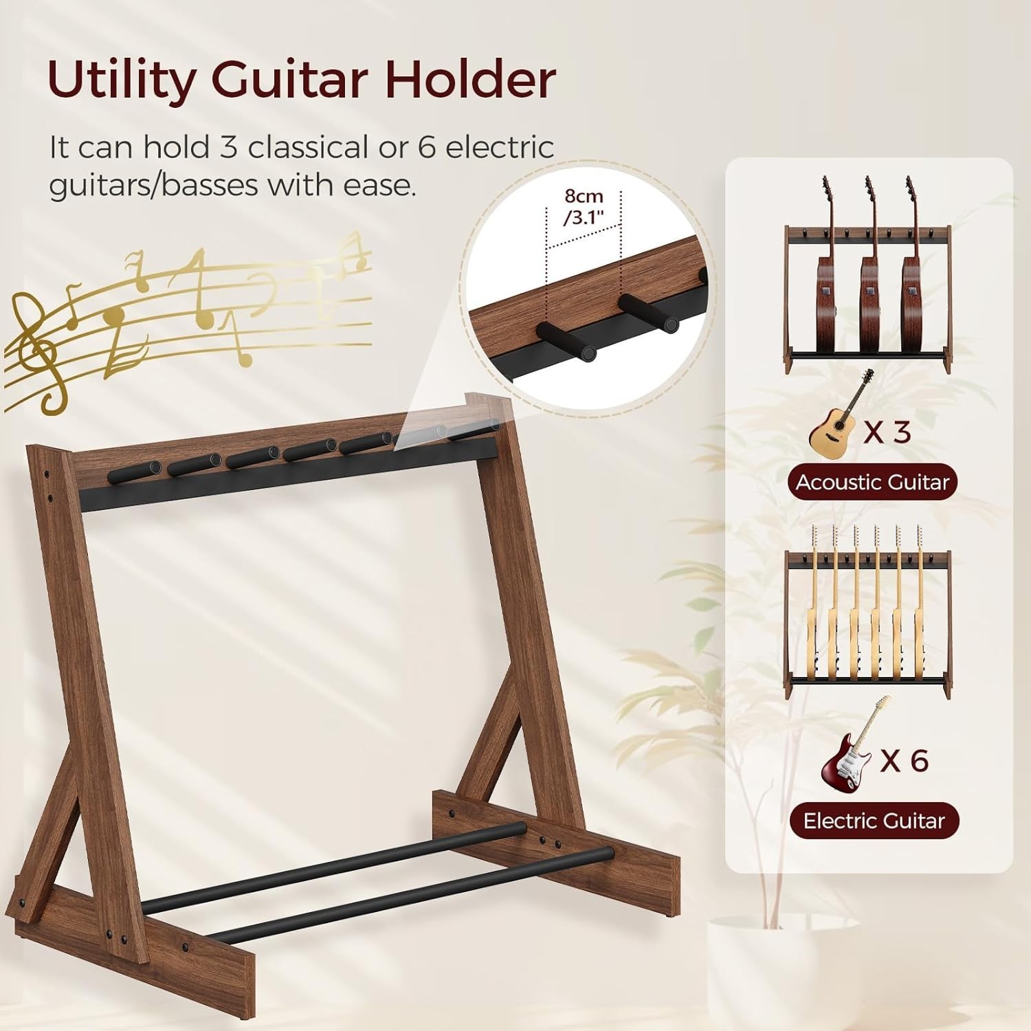 Guitar Stand, Hardwood Guitar Rack for Multiple Instruments, Multi-Guitar Sto...