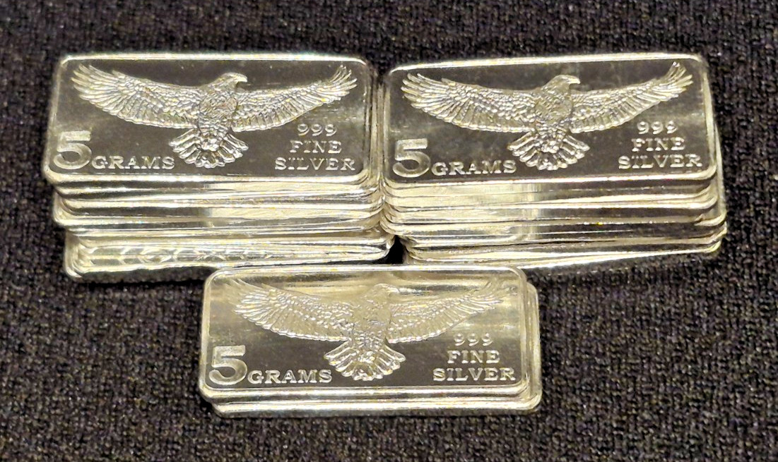 10 Gram Combo Lot - 5 Gram MONARCH Silver Eagle Bar and 5-One Gram Rounds/Bars