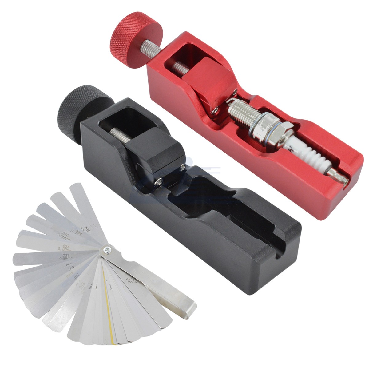 Universal Spark Plug Gap Tool Gapper & 32 Blades Steel Feeler Gauge Red Black