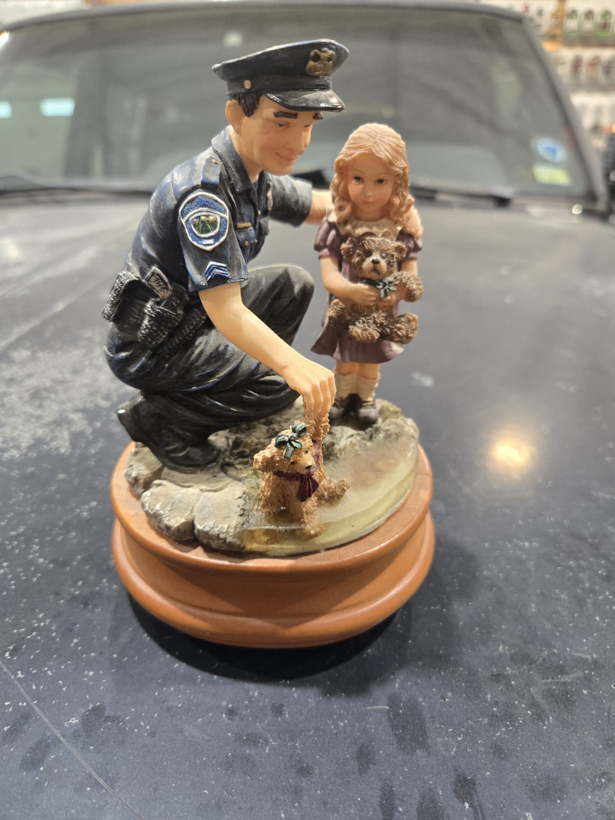 1999 Blue Hats of Bravery Teddy's Rescue Figurine Police Uniform Music Box Works