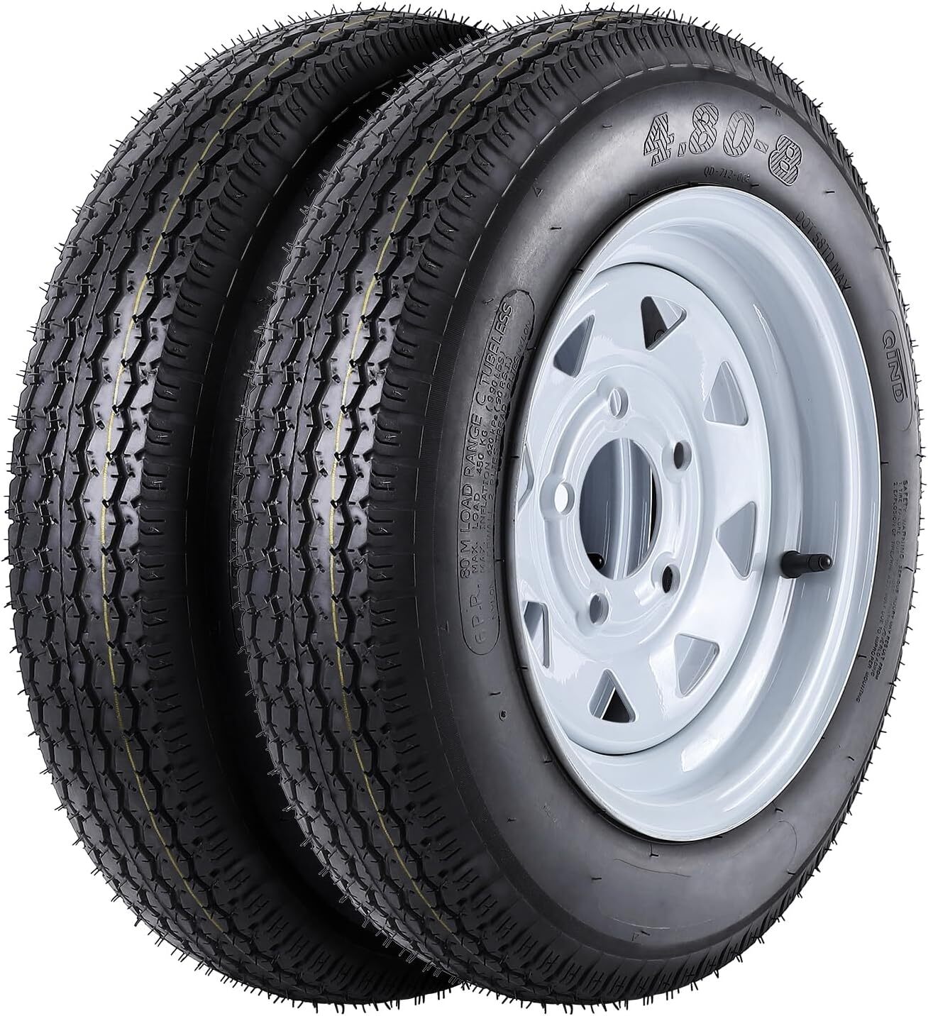 2Pack 4.80-8 Trailer Tires with Rims 4.80x8 480-8 5 Lug on 4.5" and White Wheels
