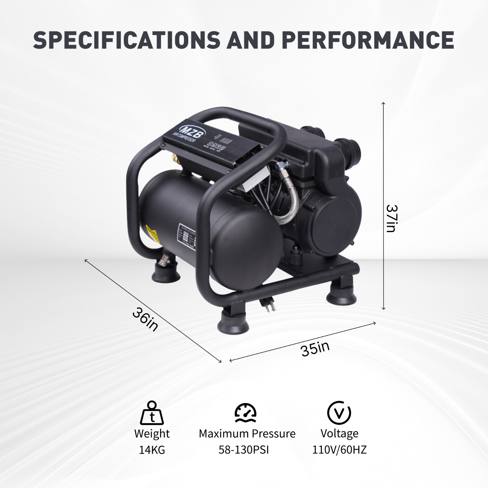 Ultra Quiet 1.1KW Air Compressor 110V 60HZ, 6L Tank 4-9 Bar Quick Pressurization