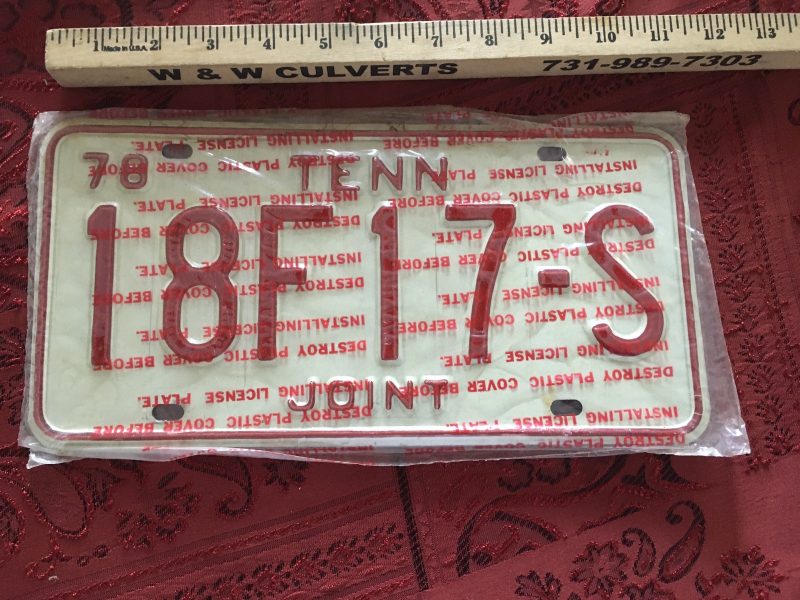 1978 Original Tennessee Joint Truck License Plate # 18F 17-S Mint Condition