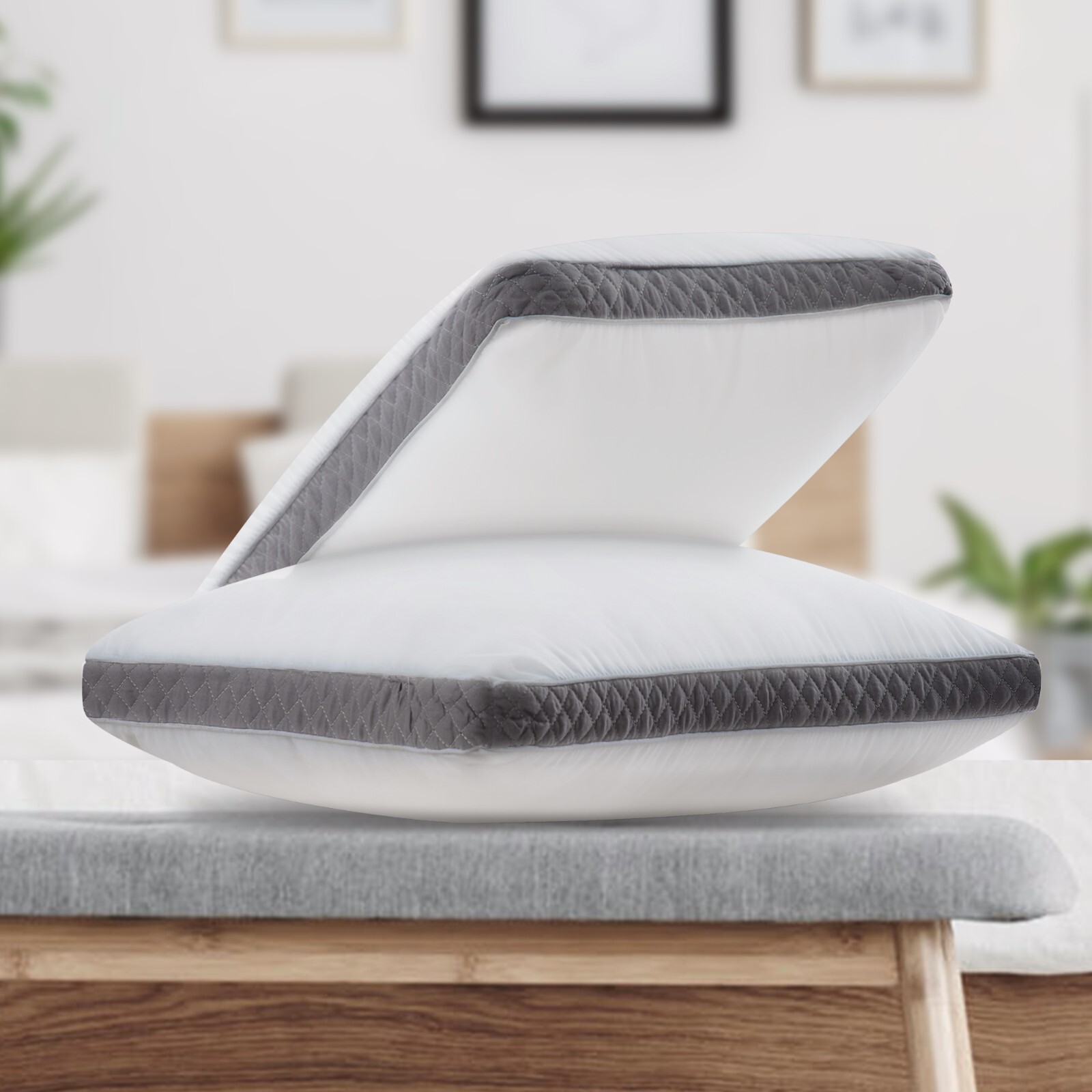 Pack of 2 Bed Pillows Quilted Hotel Quality Down Alternative Gusseted Pillow