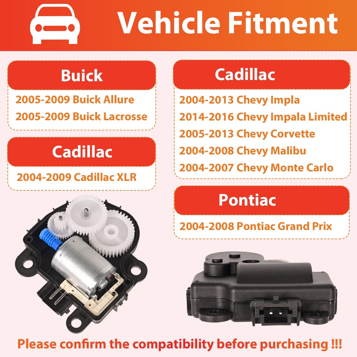 2x HVAC Heater Air Blend Door Actuator 604-108 for Chevy Impala Corvette Buick