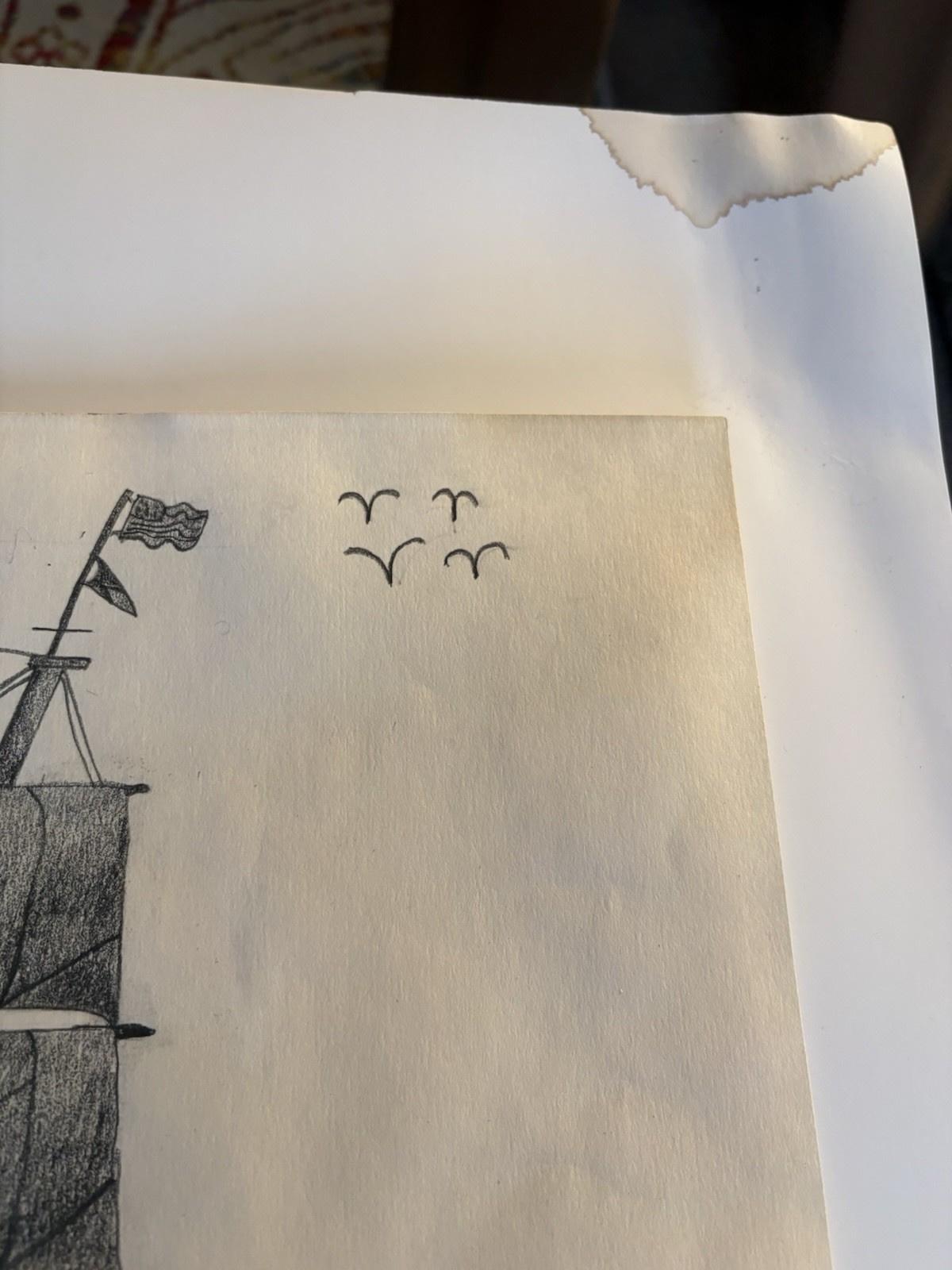 Pencil Drawing Norwegian Full Rigged Tall Sailing Ship Christian Radich Signed