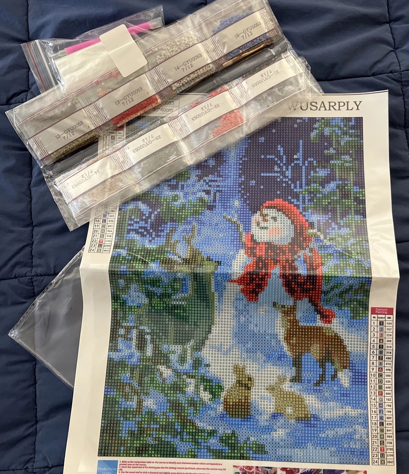 Diamond Painting Kit Snowman Winter Xmas Snow Dotz Forest Animals 12" x 16" Lg.