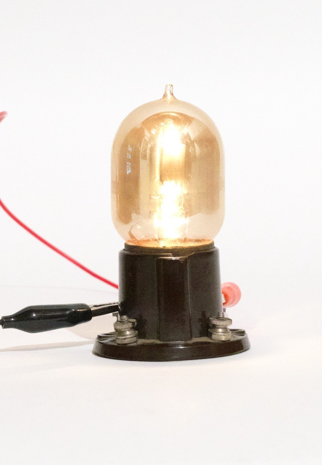 1920 Moorhead Radio Tube With Shaw Base, Amber Glass & GOOD Filament