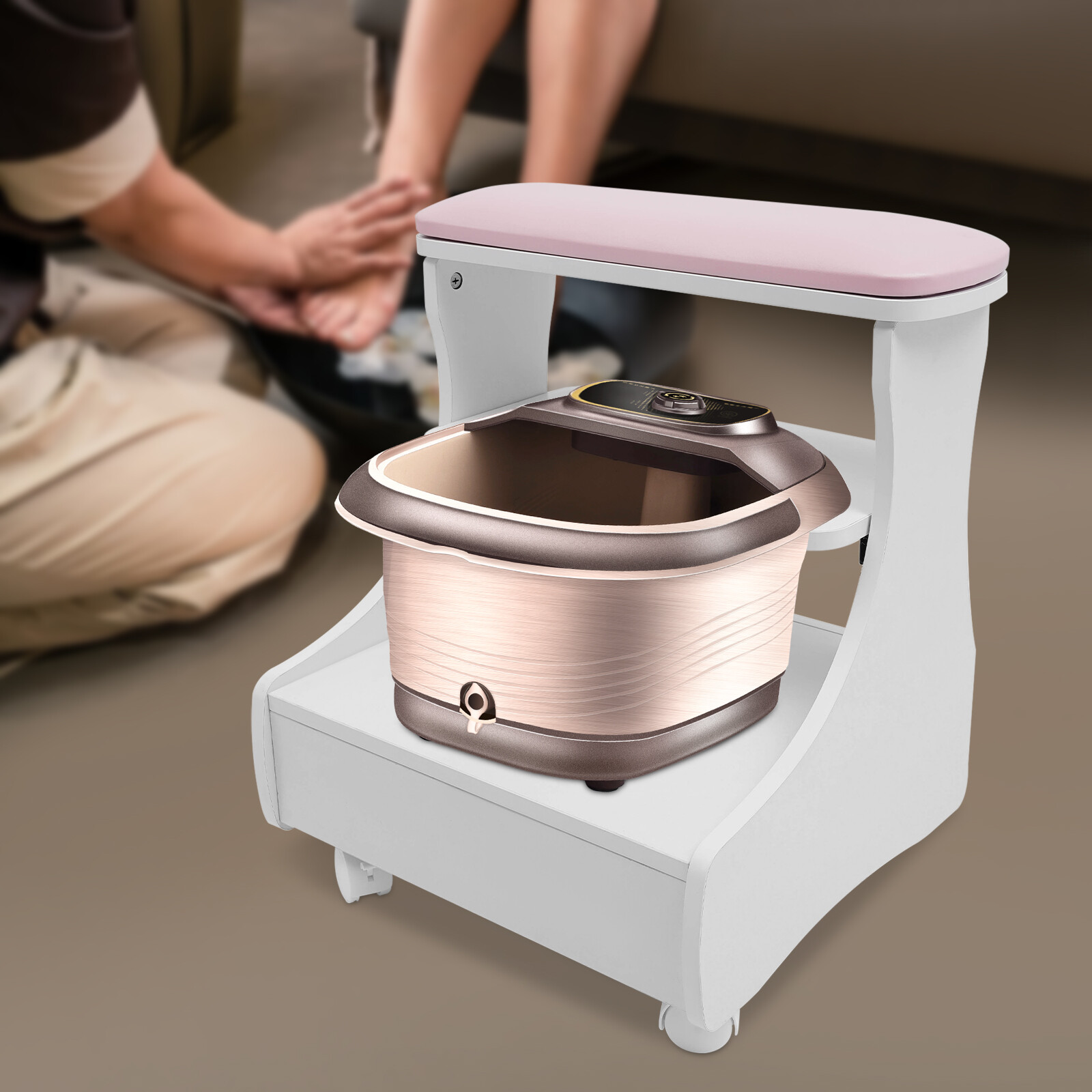 Footbath Stool W/ Wheels Foot Rest Pedicure Manicure Funiture Foot Salon Trolley