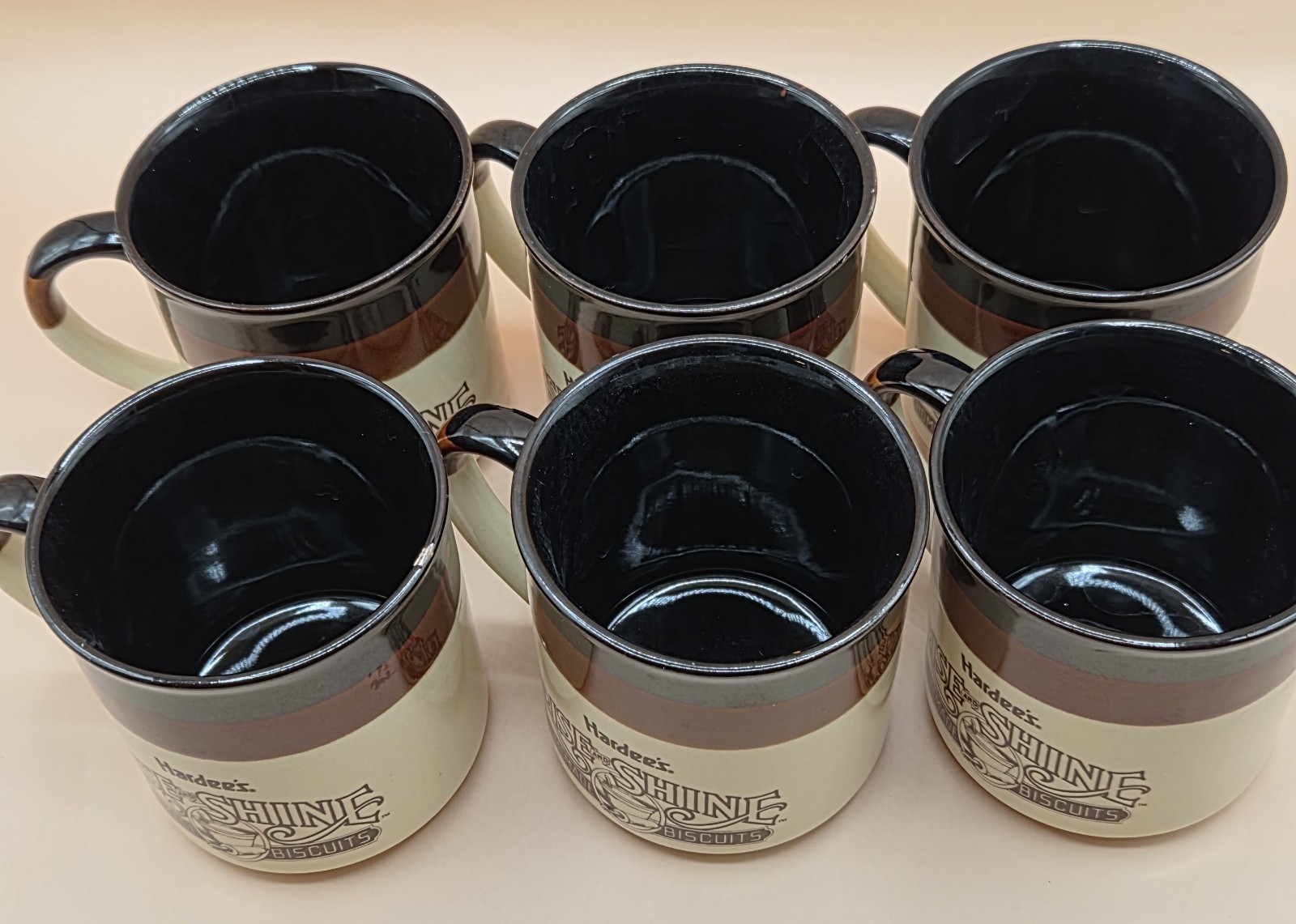 Vintage 1989 Hardee's "Rise and Shine" Coffee Mugs - Set of 6