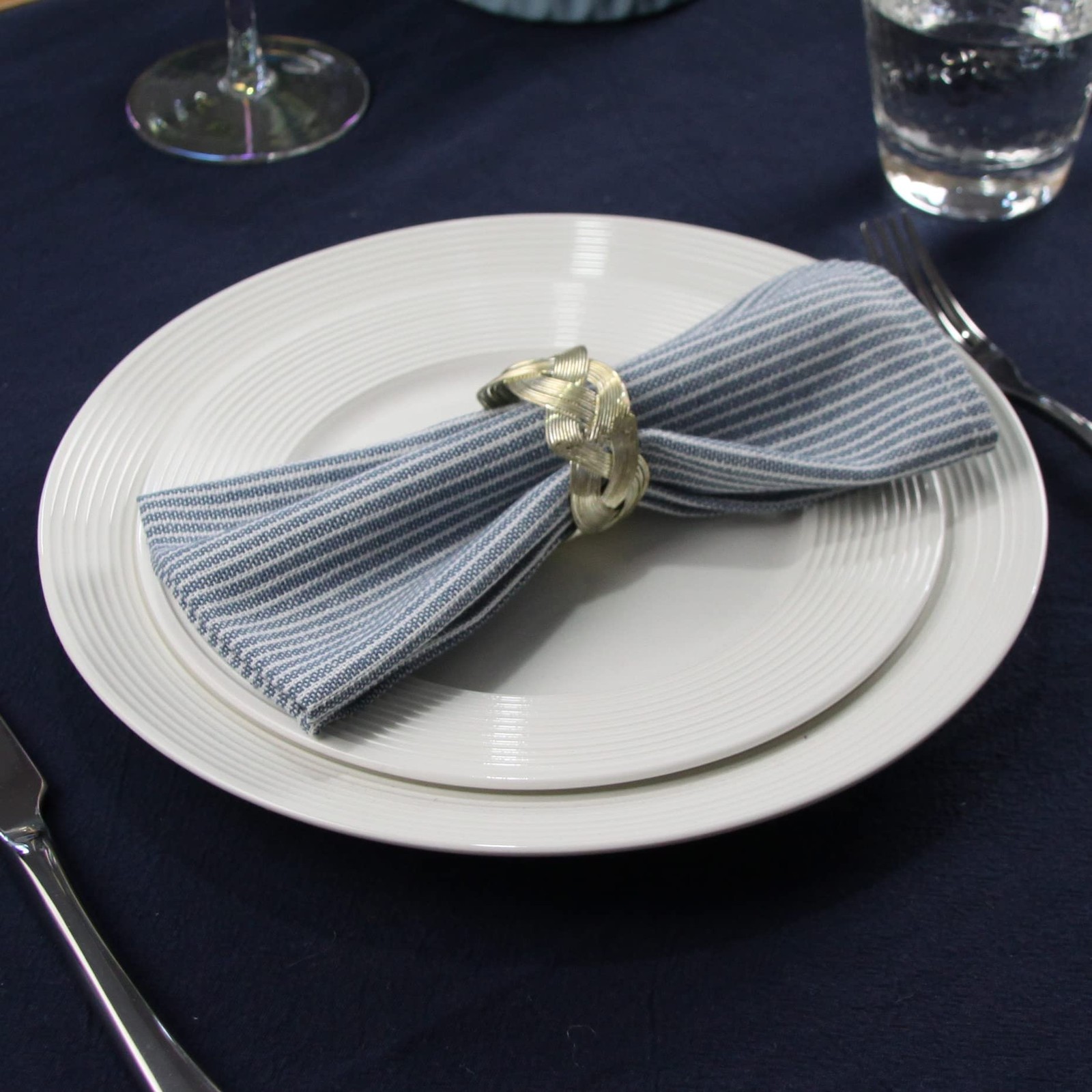 Narrow Striped Cotton Linen Blended Dinner Cloth Napkins - Set of 12 (40 x 30...