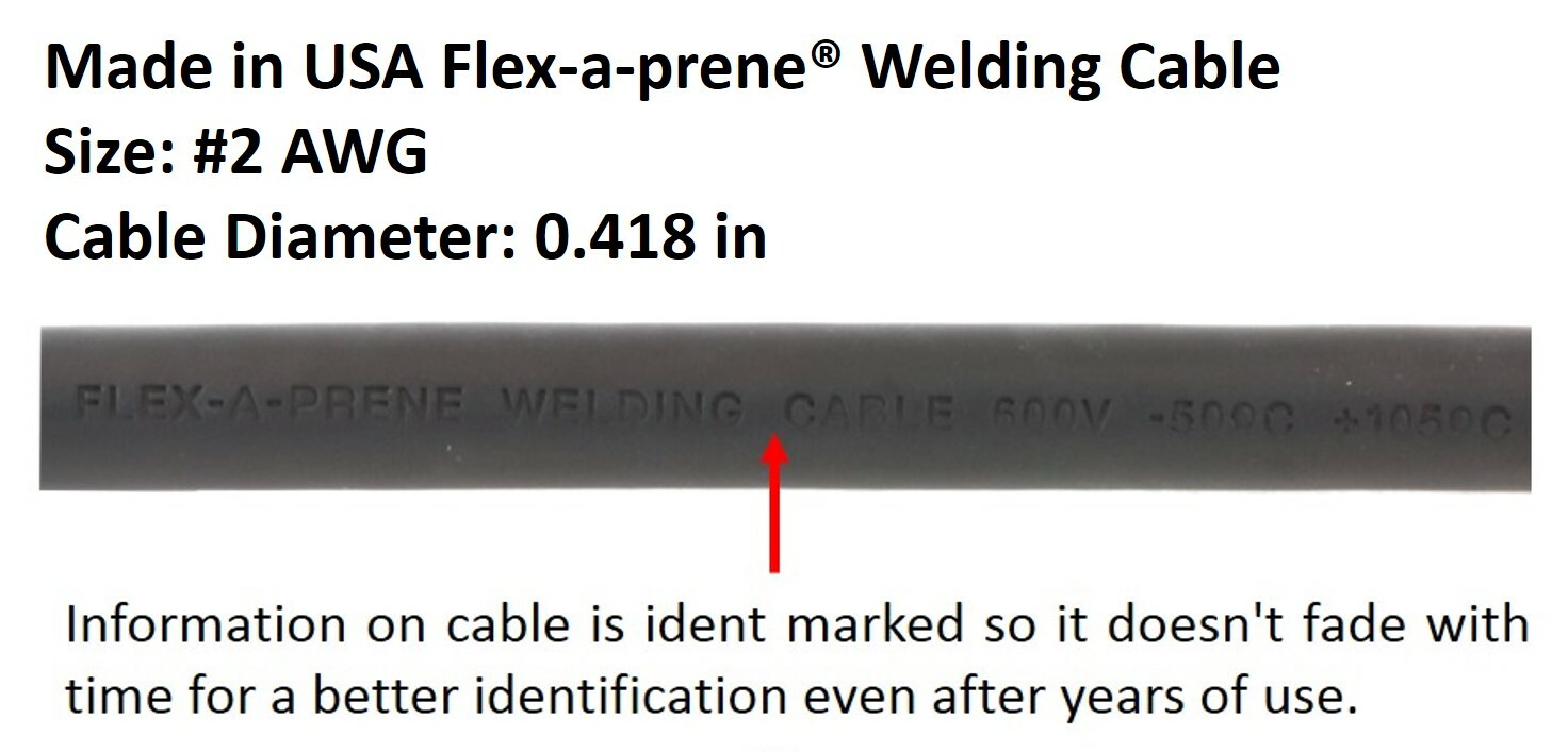 200 Amp Electrode Holder Welding Lead Dinse 35-70 Connector #2 cable (15 FEET)
