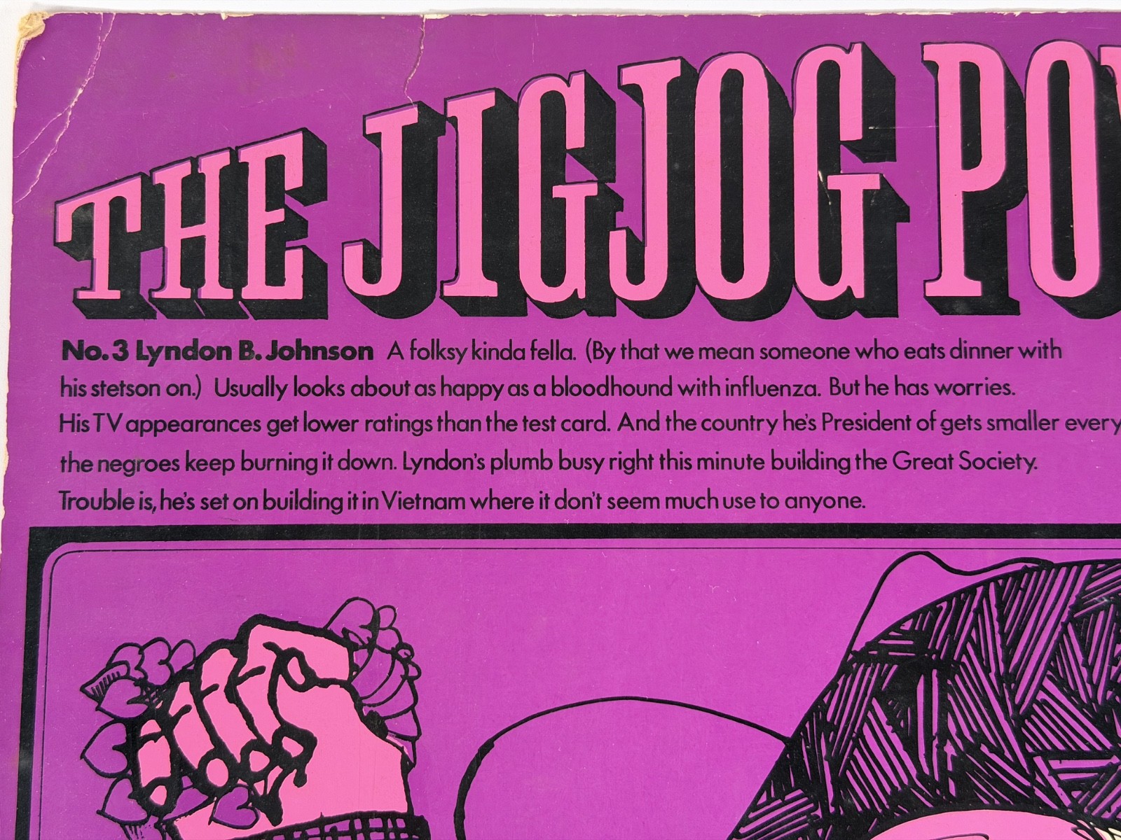 RARE 1967 Lyndon Johnson Jigjog Power Puppet Barry Elphick Ephmera Die-Cut