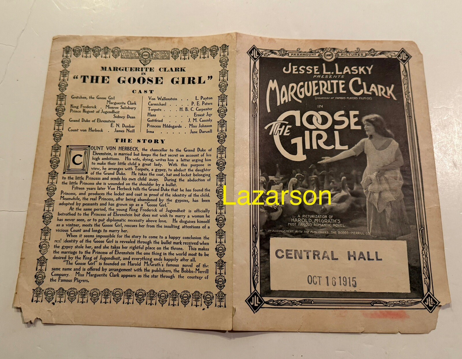 MARGUERITE CLARK ORIGINAL GOOSE GIRL HERALD 1915