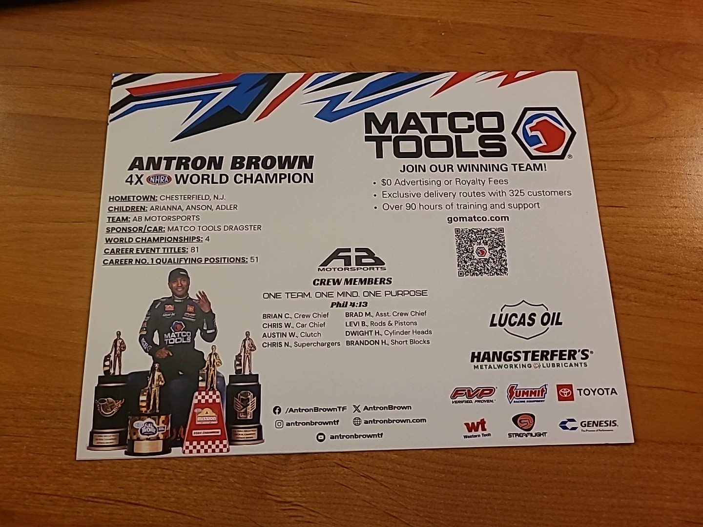 2025 Antron Brown NHRA Hero Card Autographed Signed