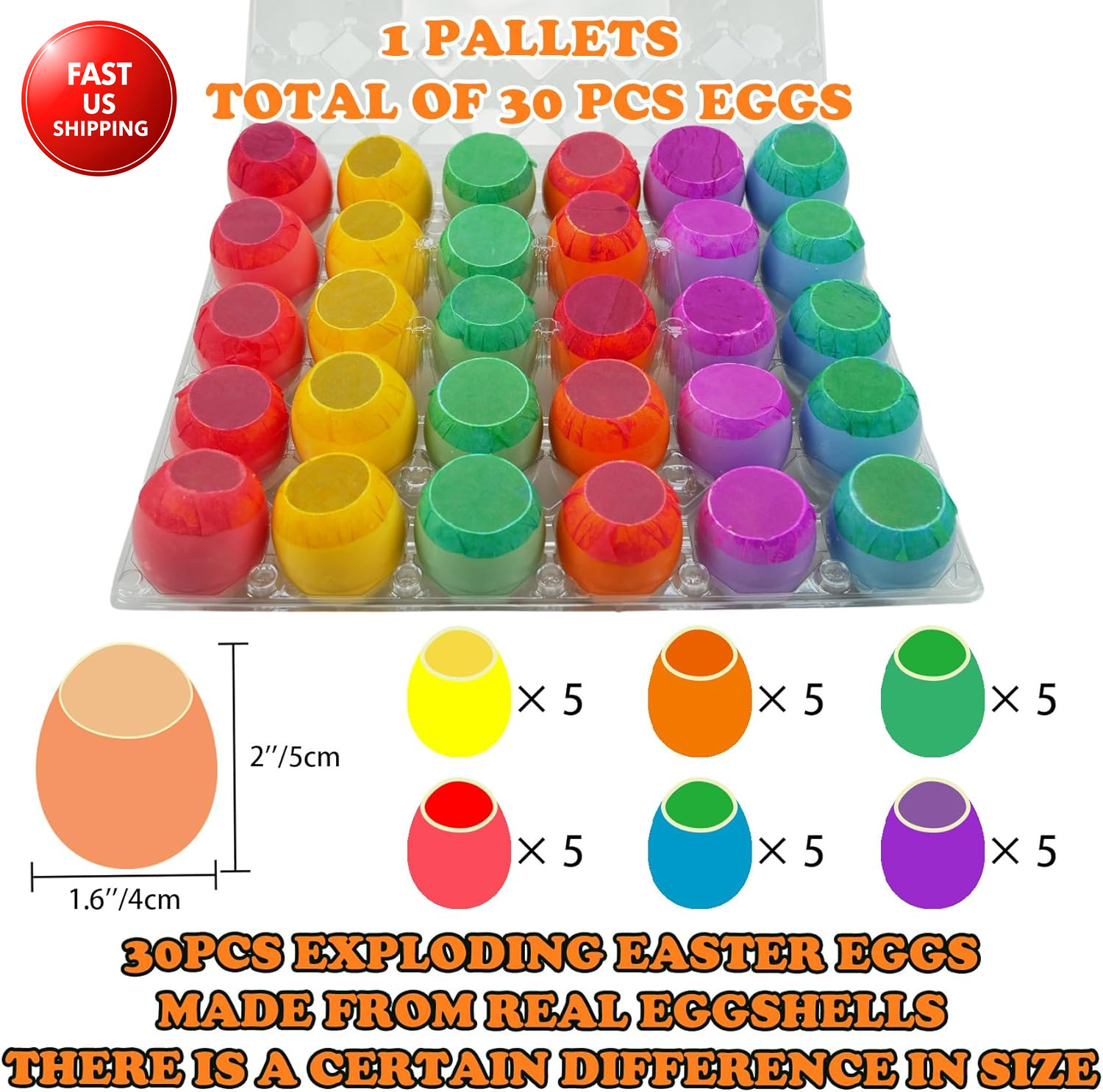 Set of 30Pcs Easter Confetti Eggs Cascarones, Explosion Eggs with Confetti Insid