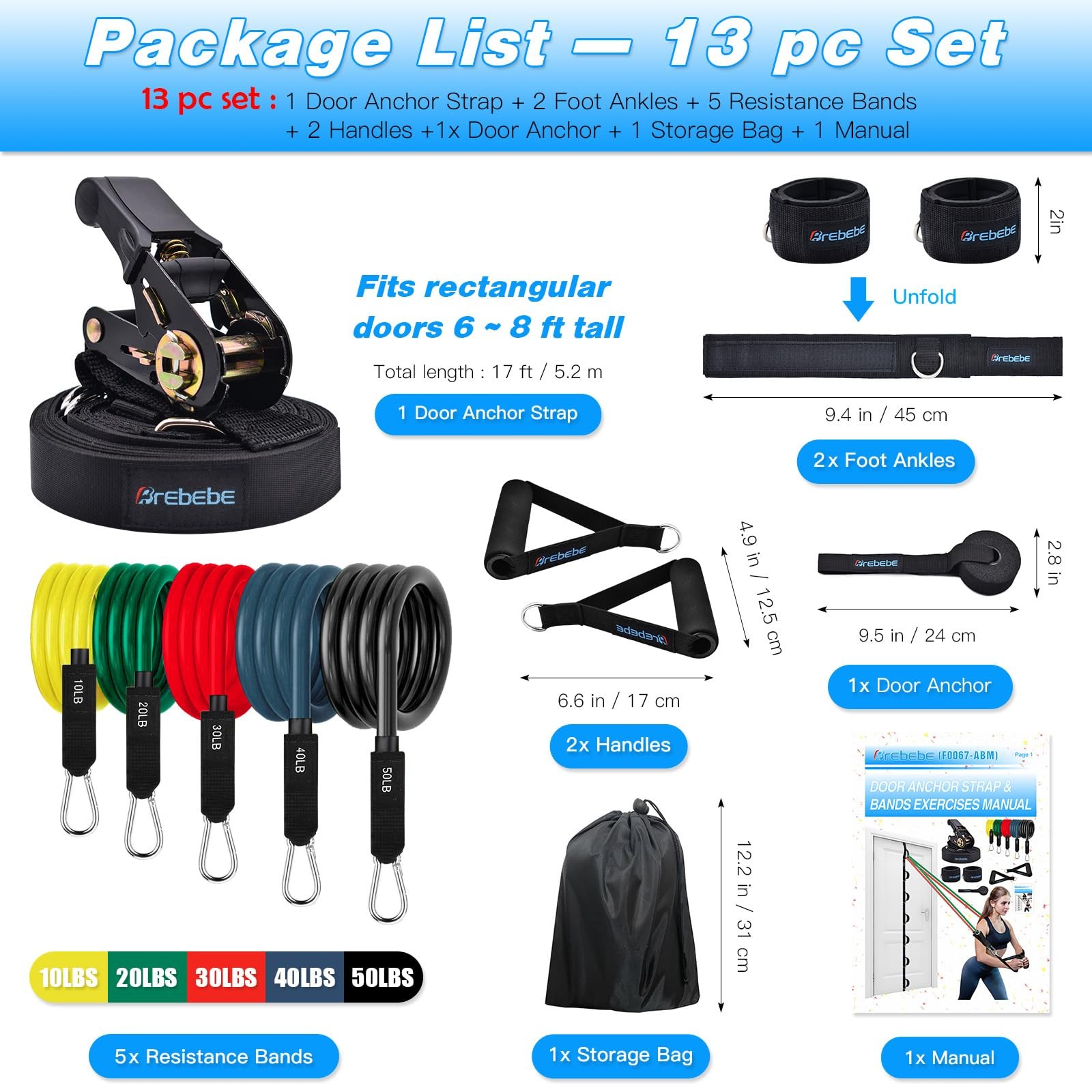 Upgrade Door Anchor Strap for Resistance Bands Exercise, Multi Points Anchor ...