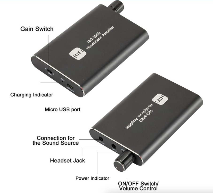 16-300Î© HIFI Headphone Amplifier Portable Earphone AMP 3.5mm w/ Audio USB Cable